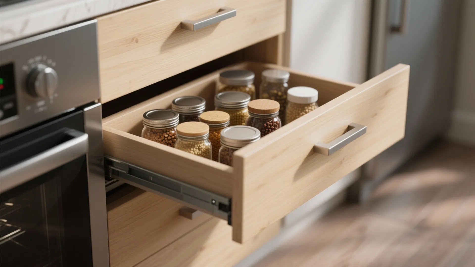 3. Pull-Out Pantry Drawers