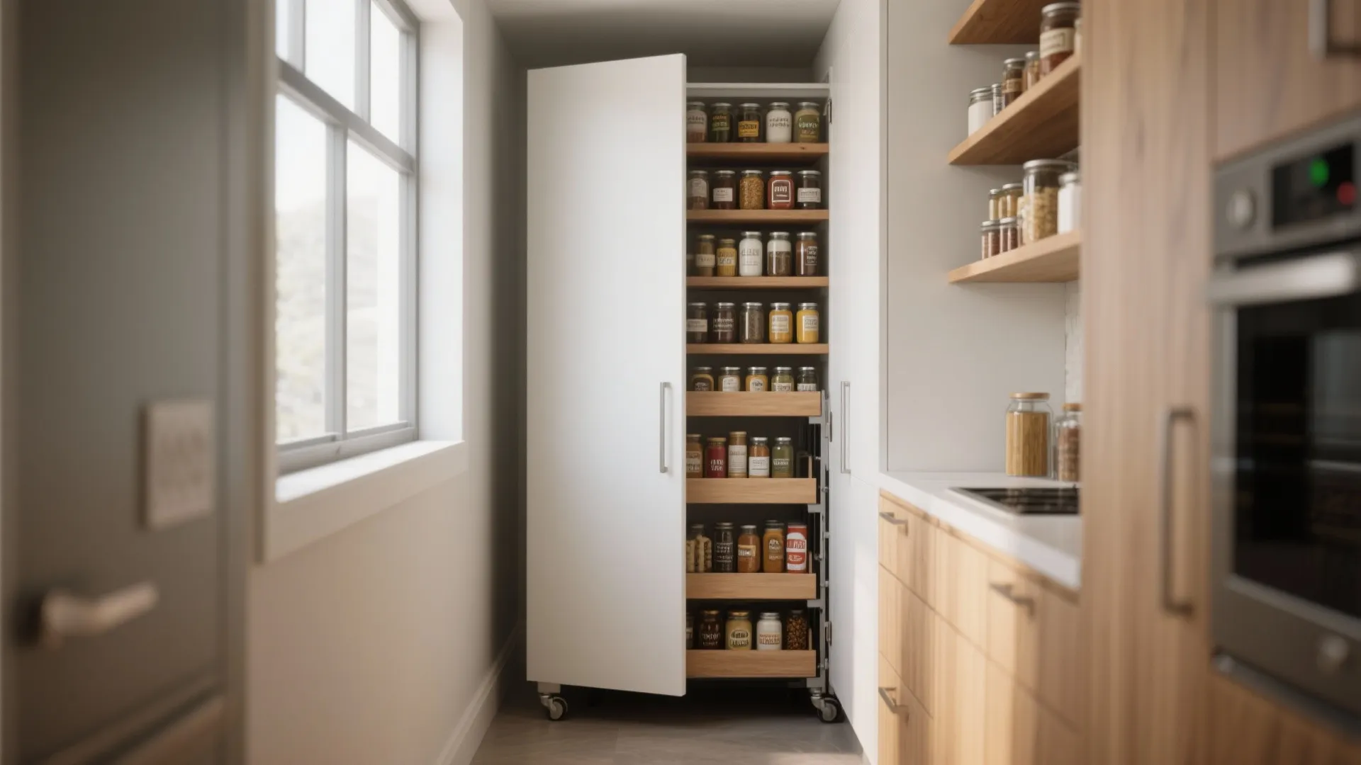 1. Use vertical zones and pull-out pantries