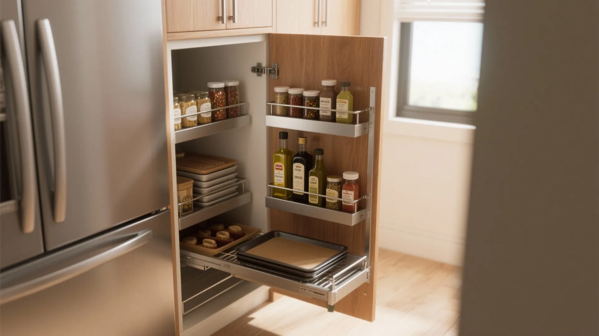1. Turn Narrow Gaps into Pull-out Pantry