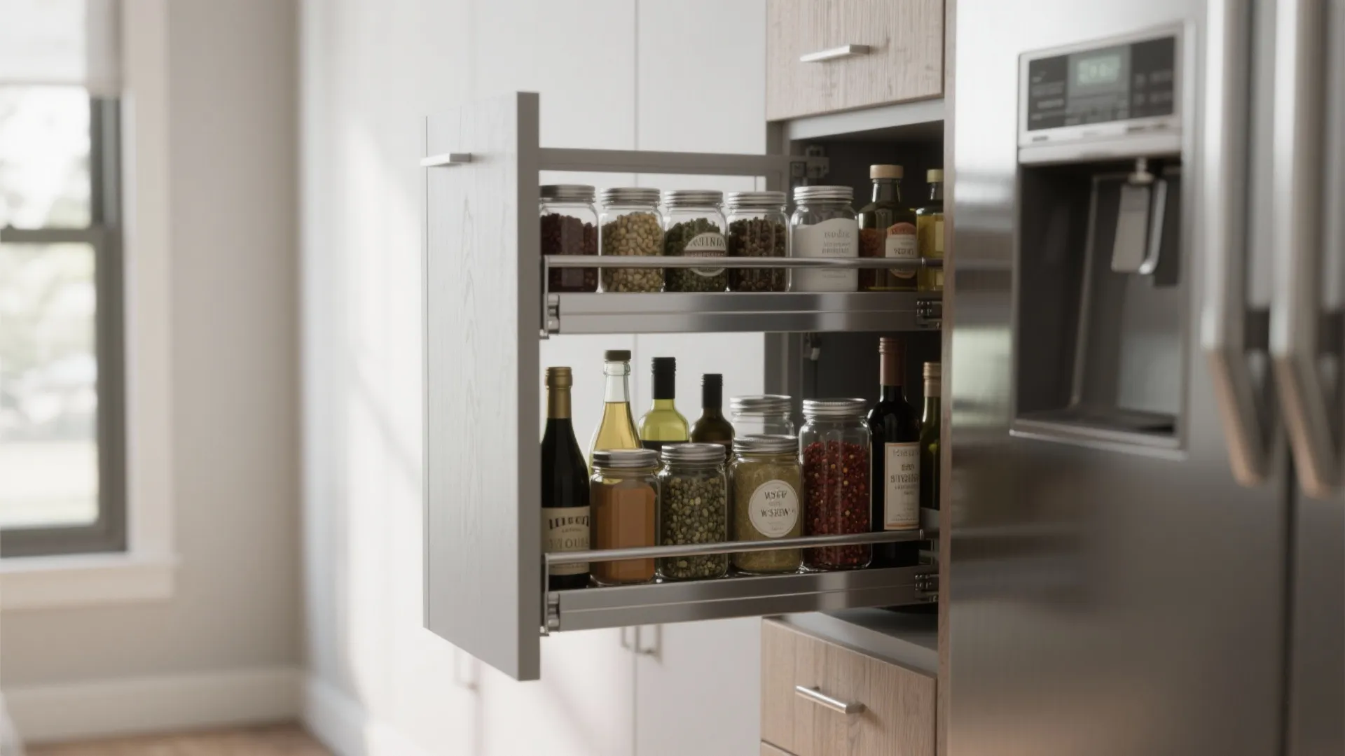 1. Pull-out pantry and vertical storage