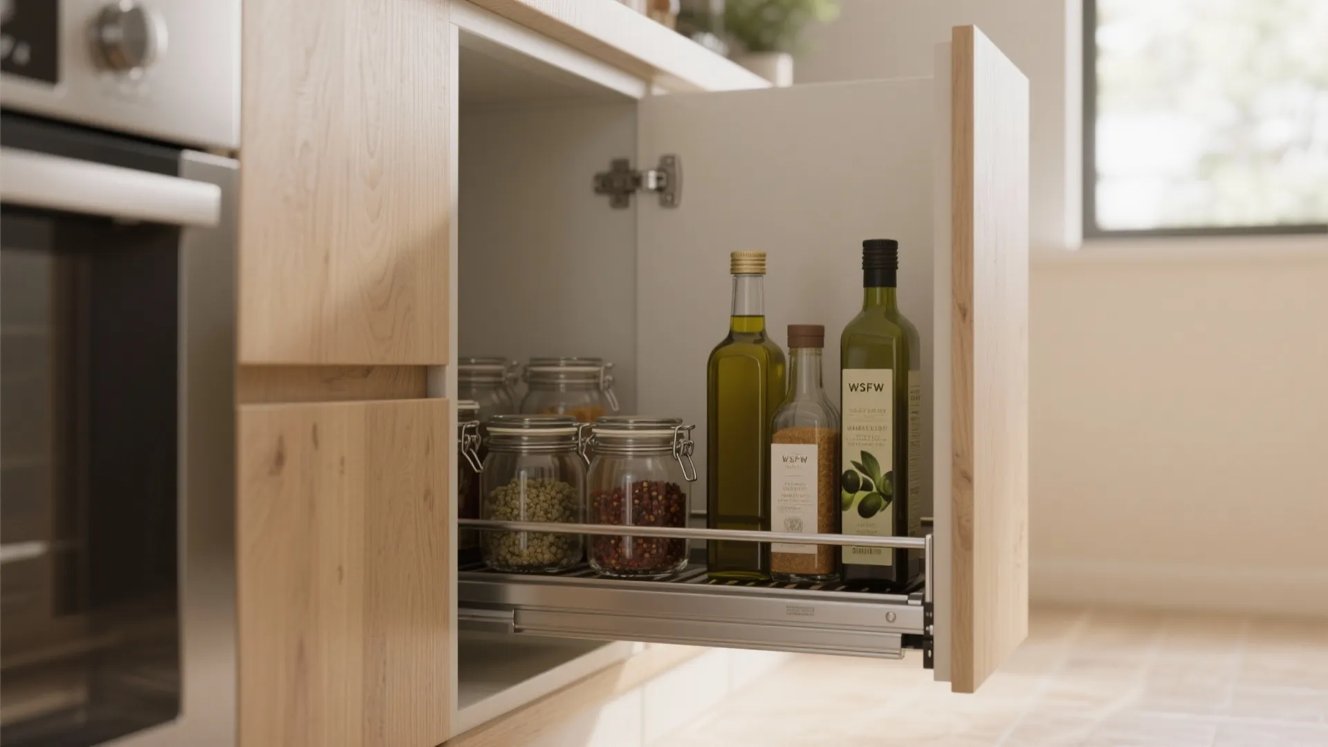 1. Pull-out pantry for hidden storage