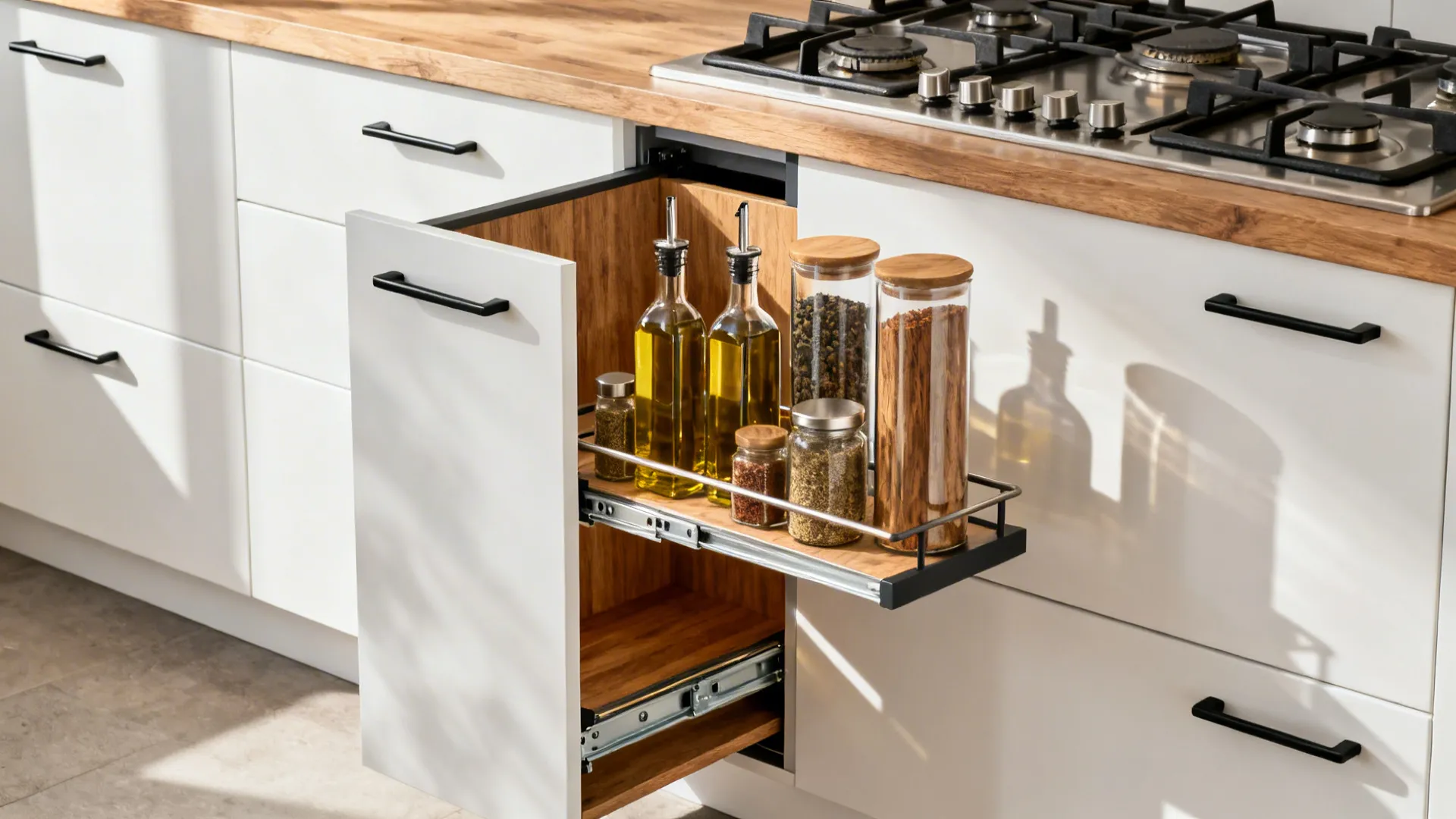 Minimalist pull-out pantry columns