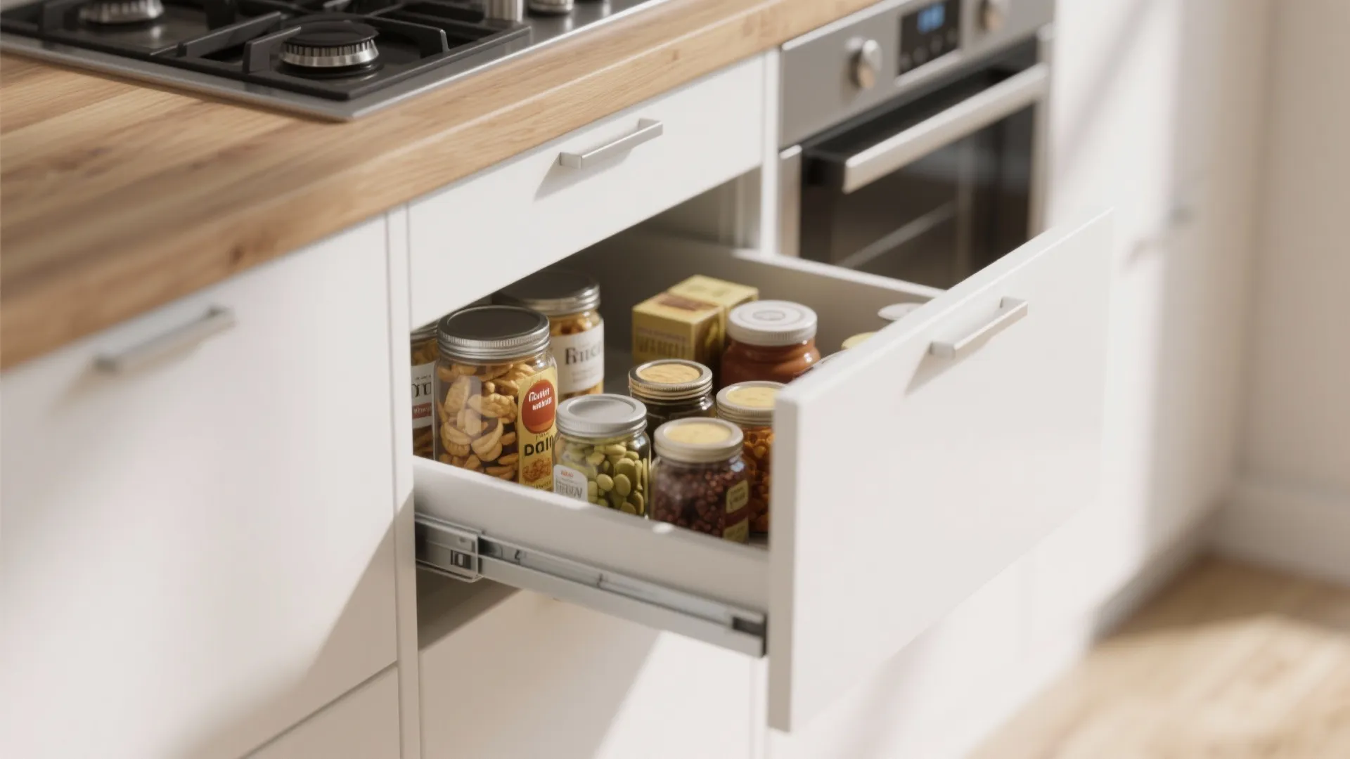1. Pull-Out Pantry Drawers