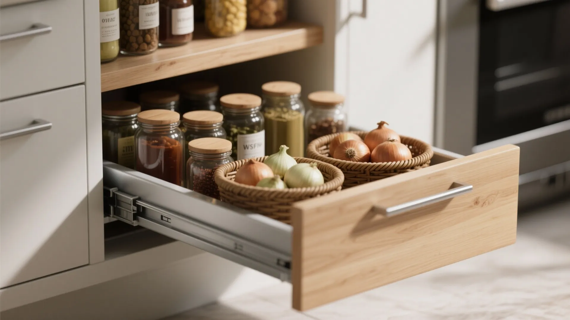 3. Pull-Out Drawers and Baskets