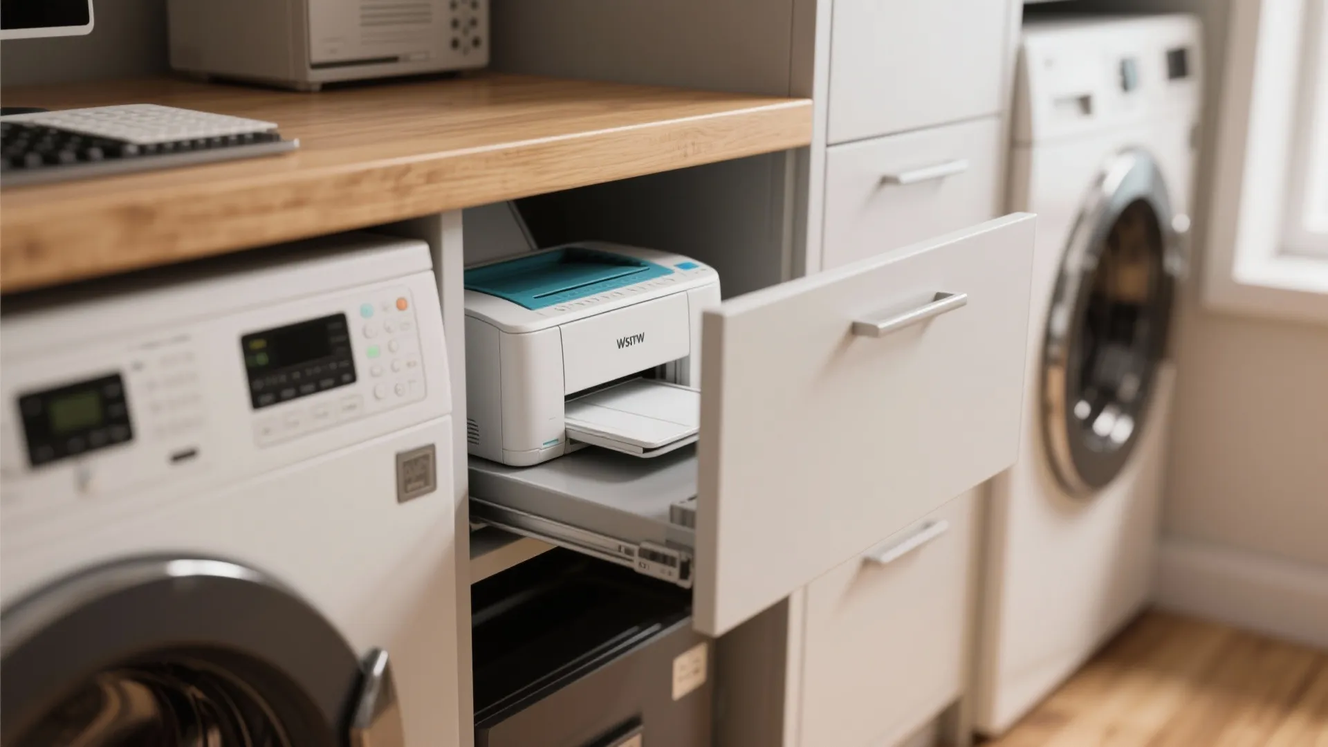 7. Pull-Out Printer Shelf