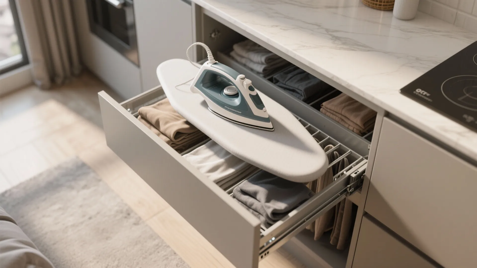 3. Pull-Out Ironing and Folding Shelf