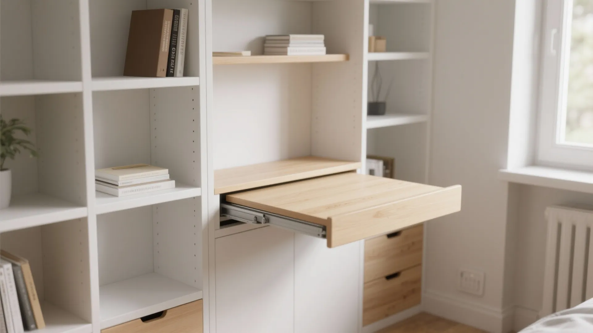 7. Pull-Out Desk in a Shelf Unit
