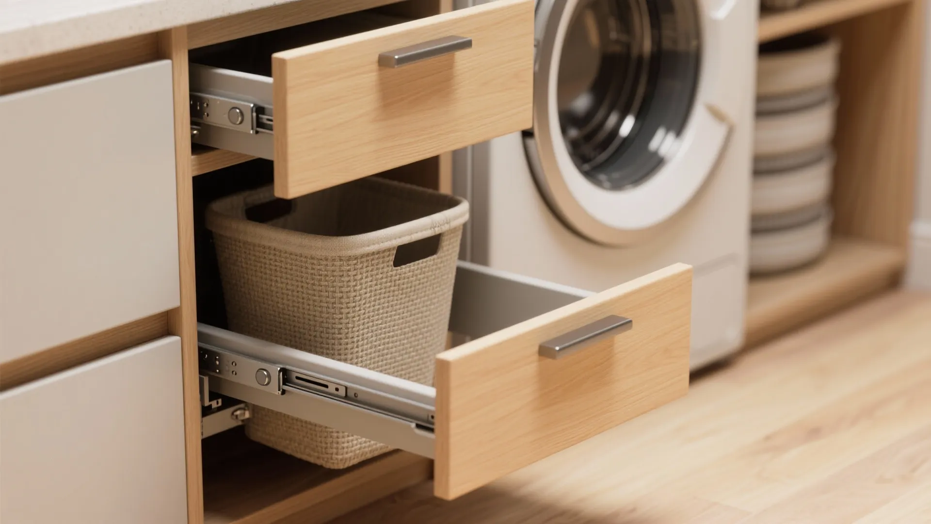 4. Pull-out shelves and slide-out hampers
