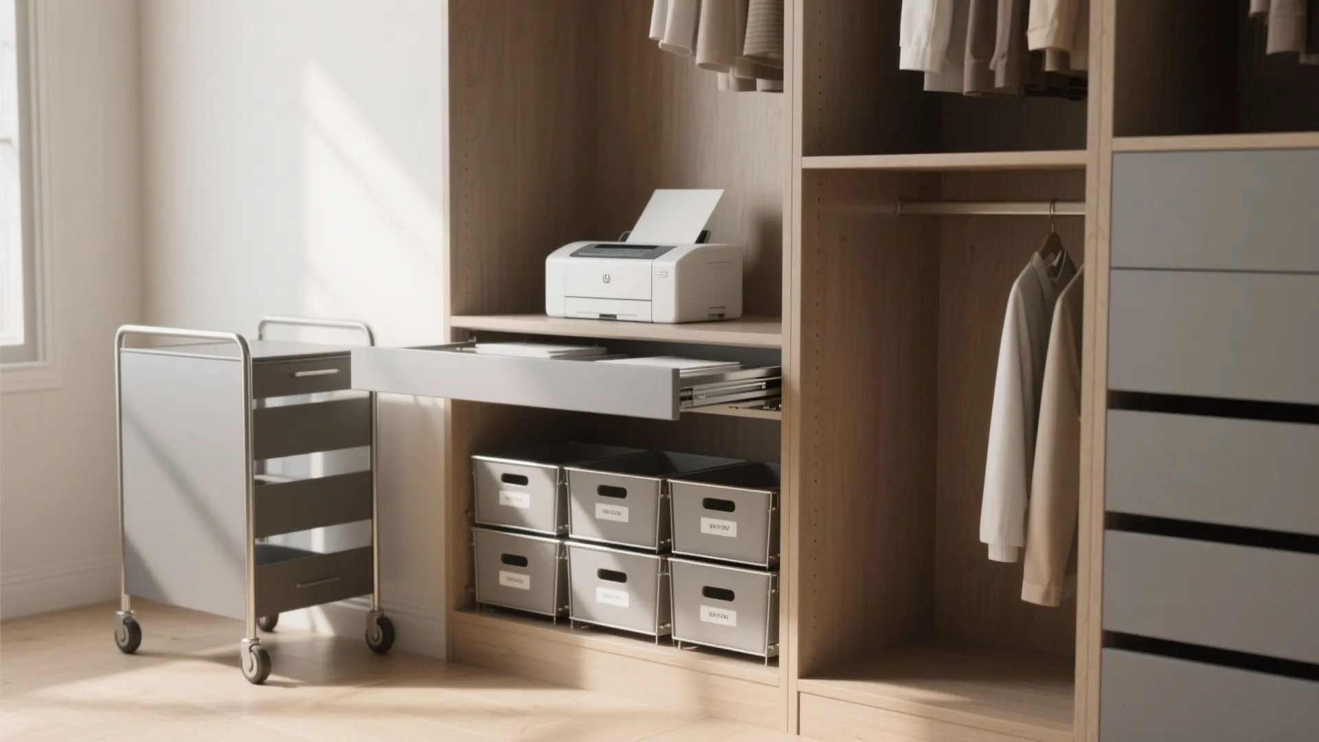 Pull-out shelves and rolling carts