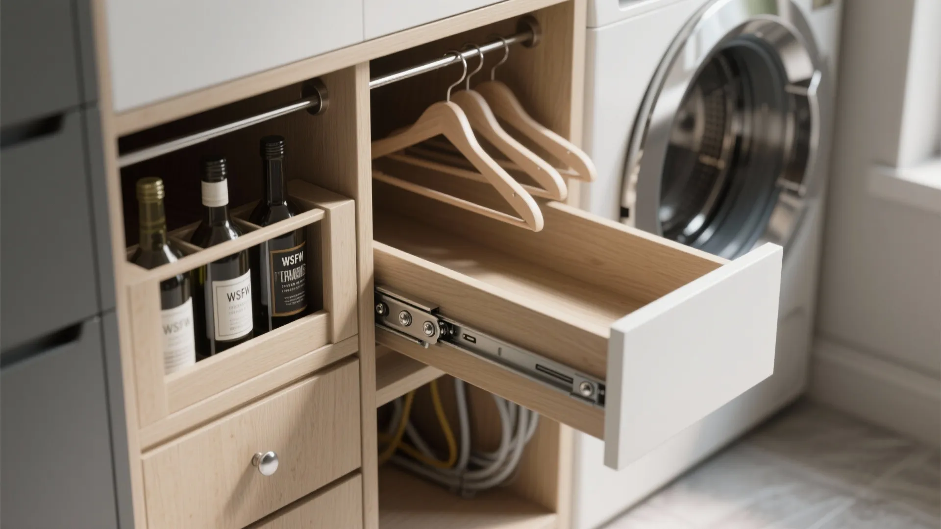 5. Hidden Pull-Out Shelving and Rods