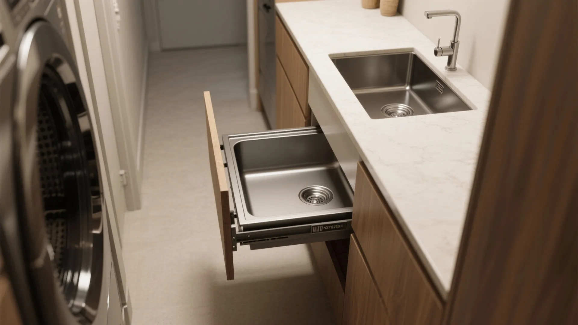 3. Pull-out or fold-down sink under a countertop