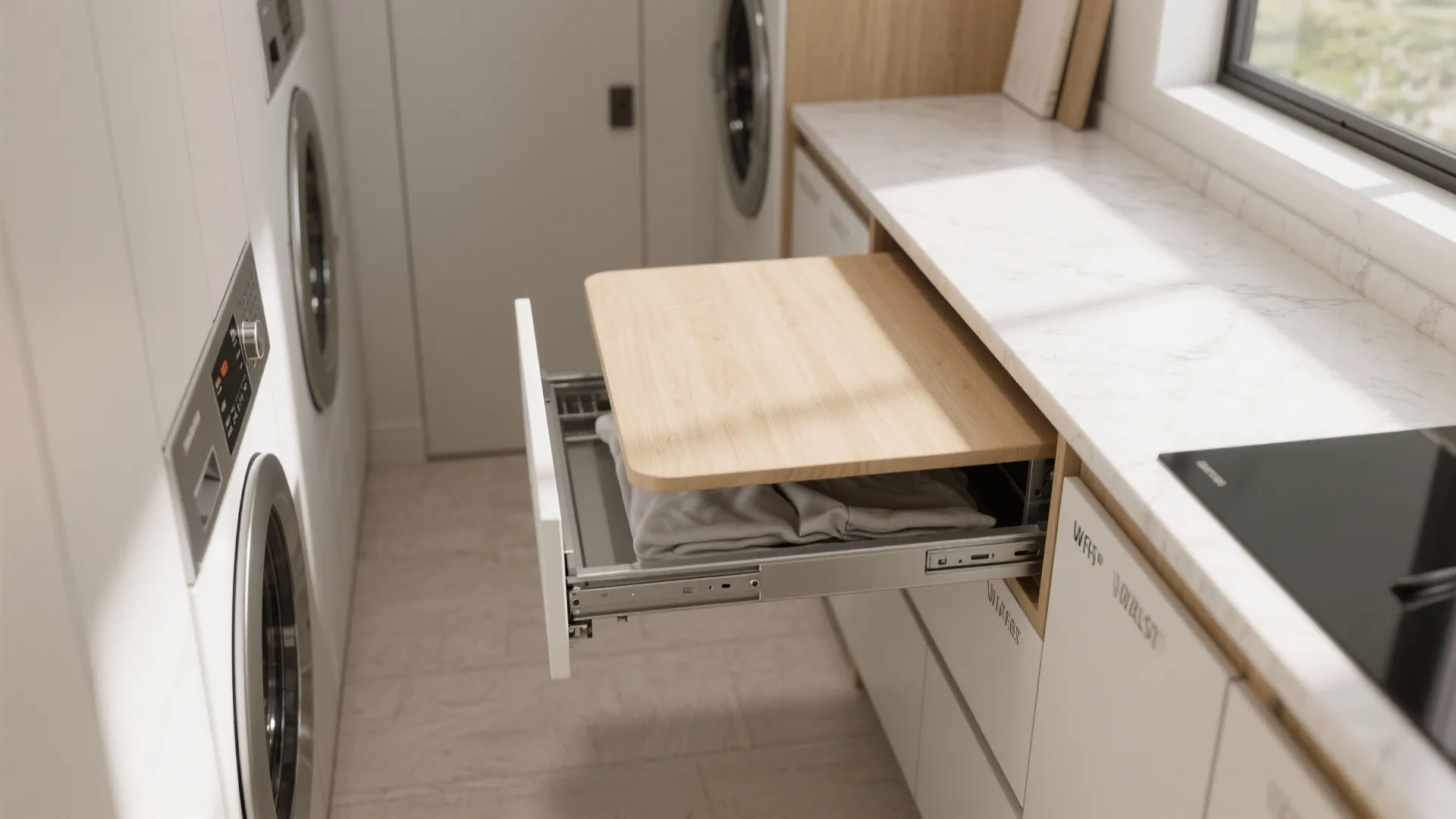 3. Pull-out sliding table built into a cabinet