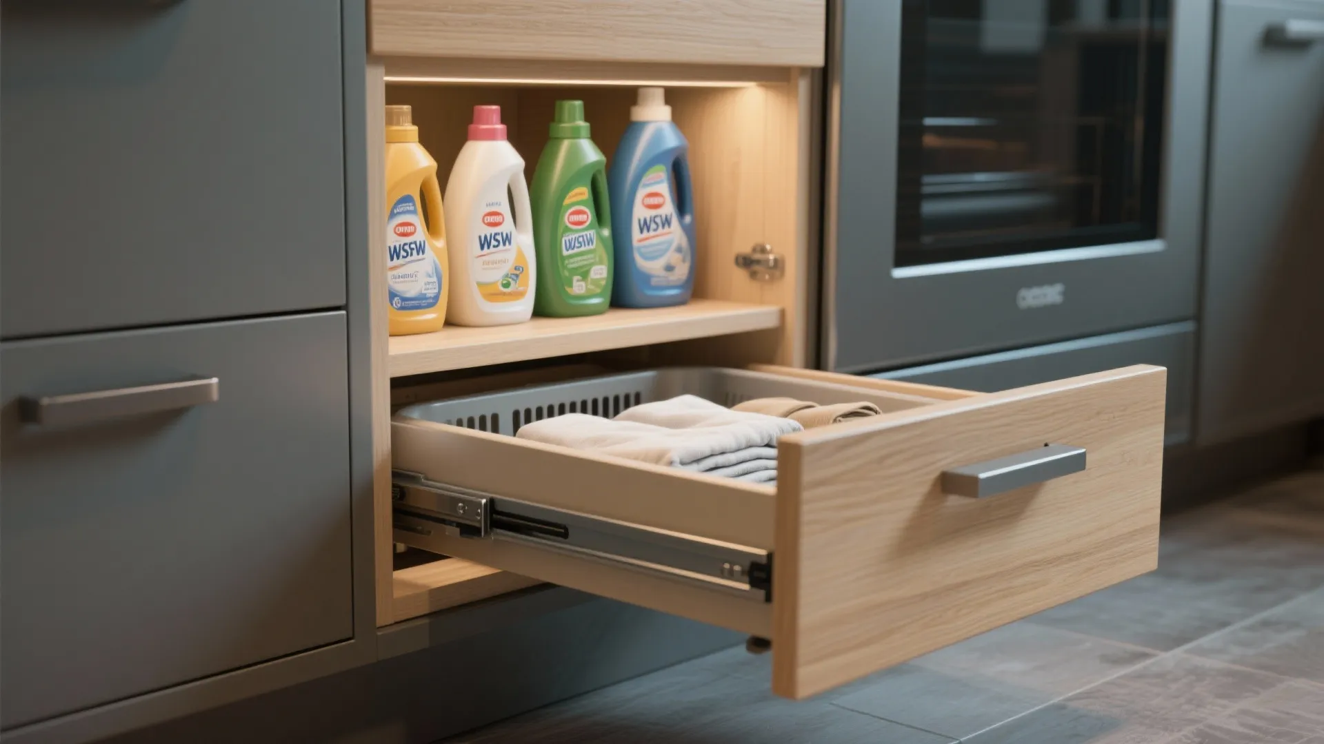 3. Pull-out storage and hidden hampers