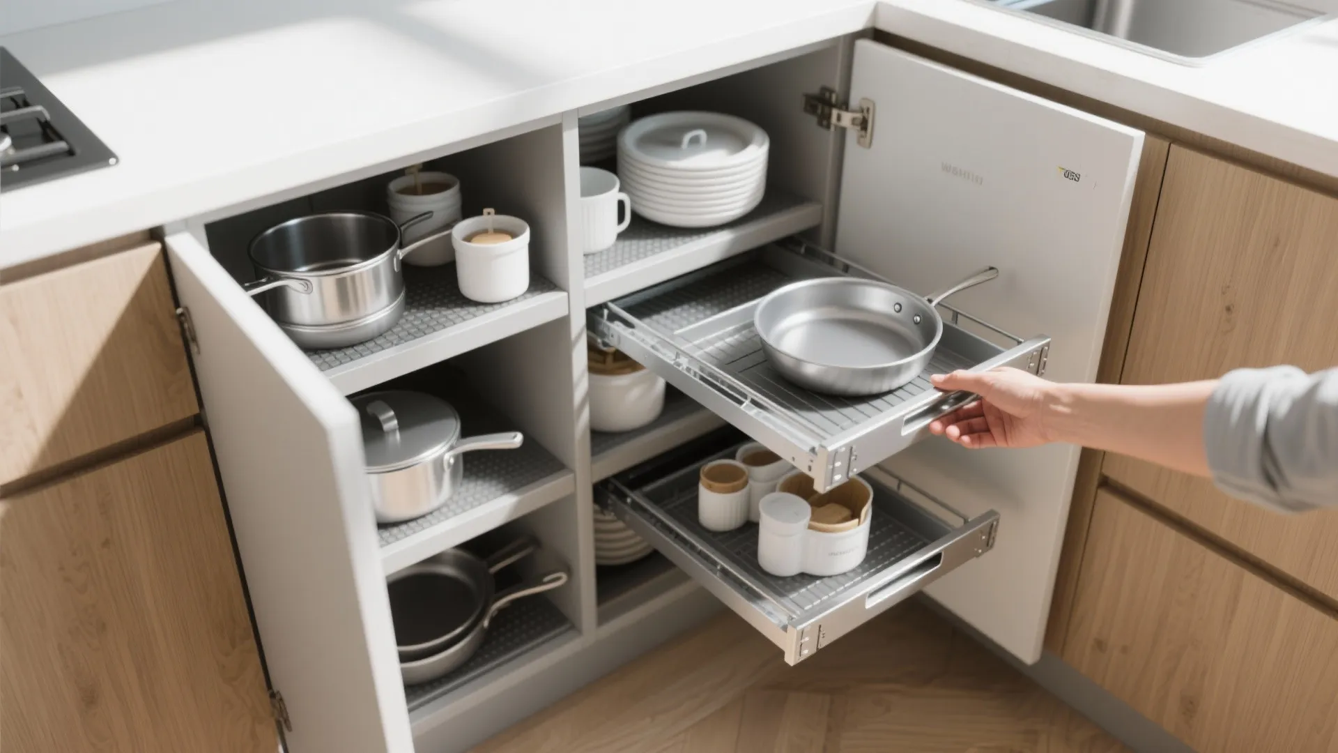 2. Pull-out trays and carousel shelves