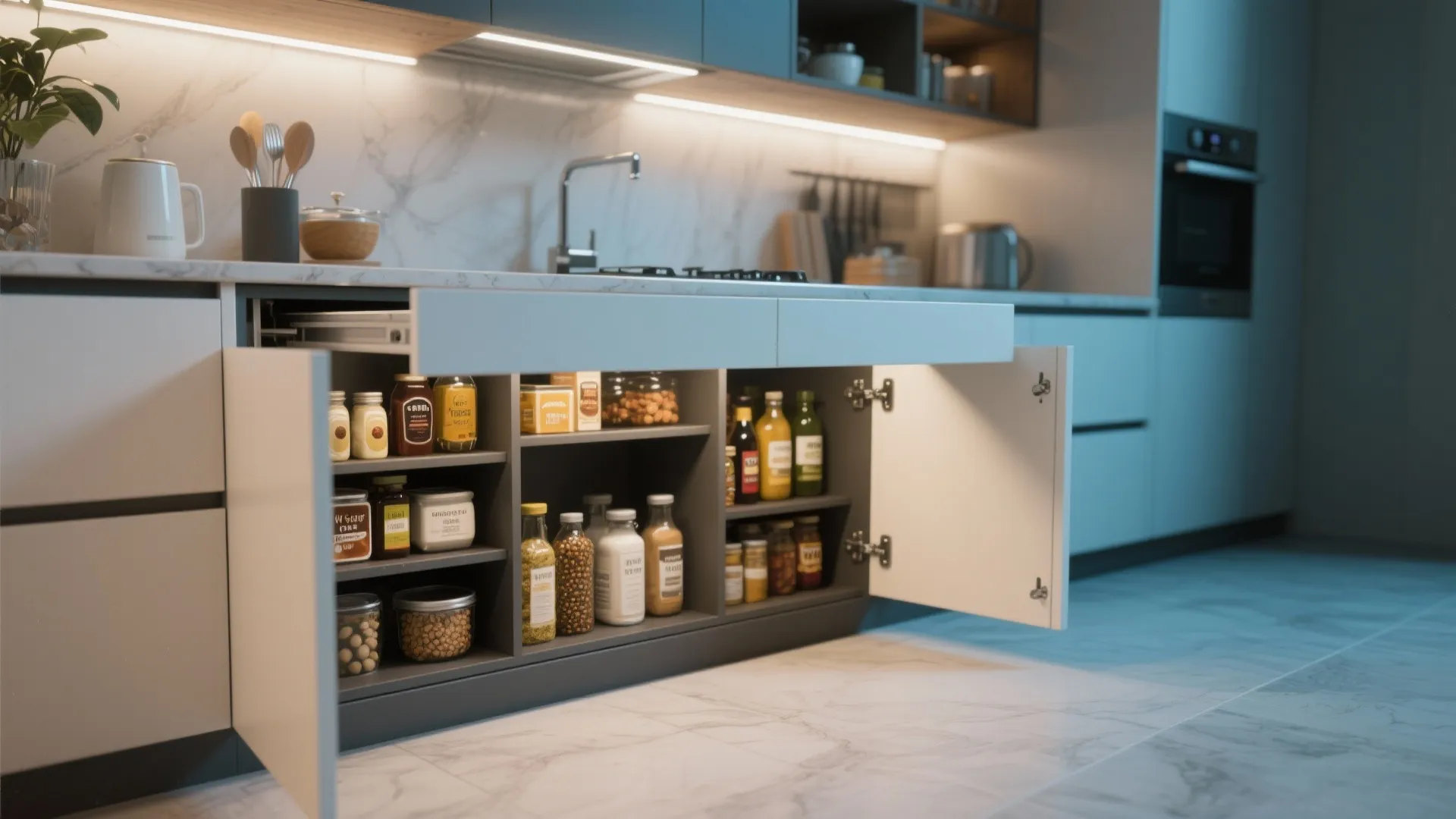 10. Hidden Pull-Up Counter with Pantry Below