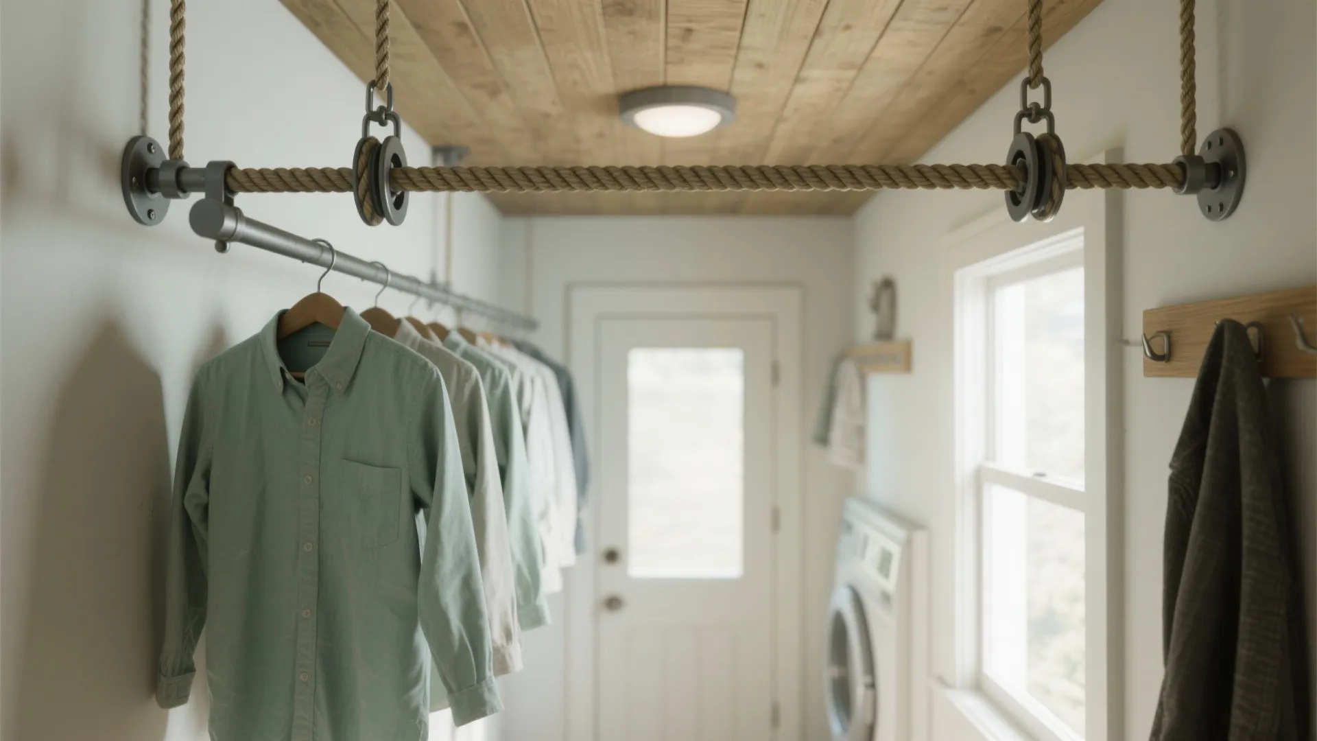 Idea 1: Ceiling Pulley Rack—Lift, Dry, Forget