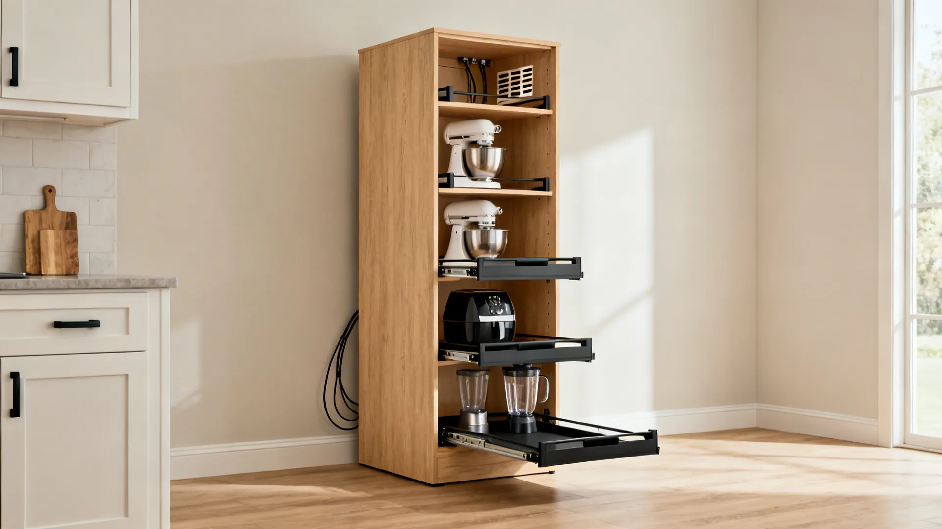 4) Tall Appliance Tower With Pull-Out Trays