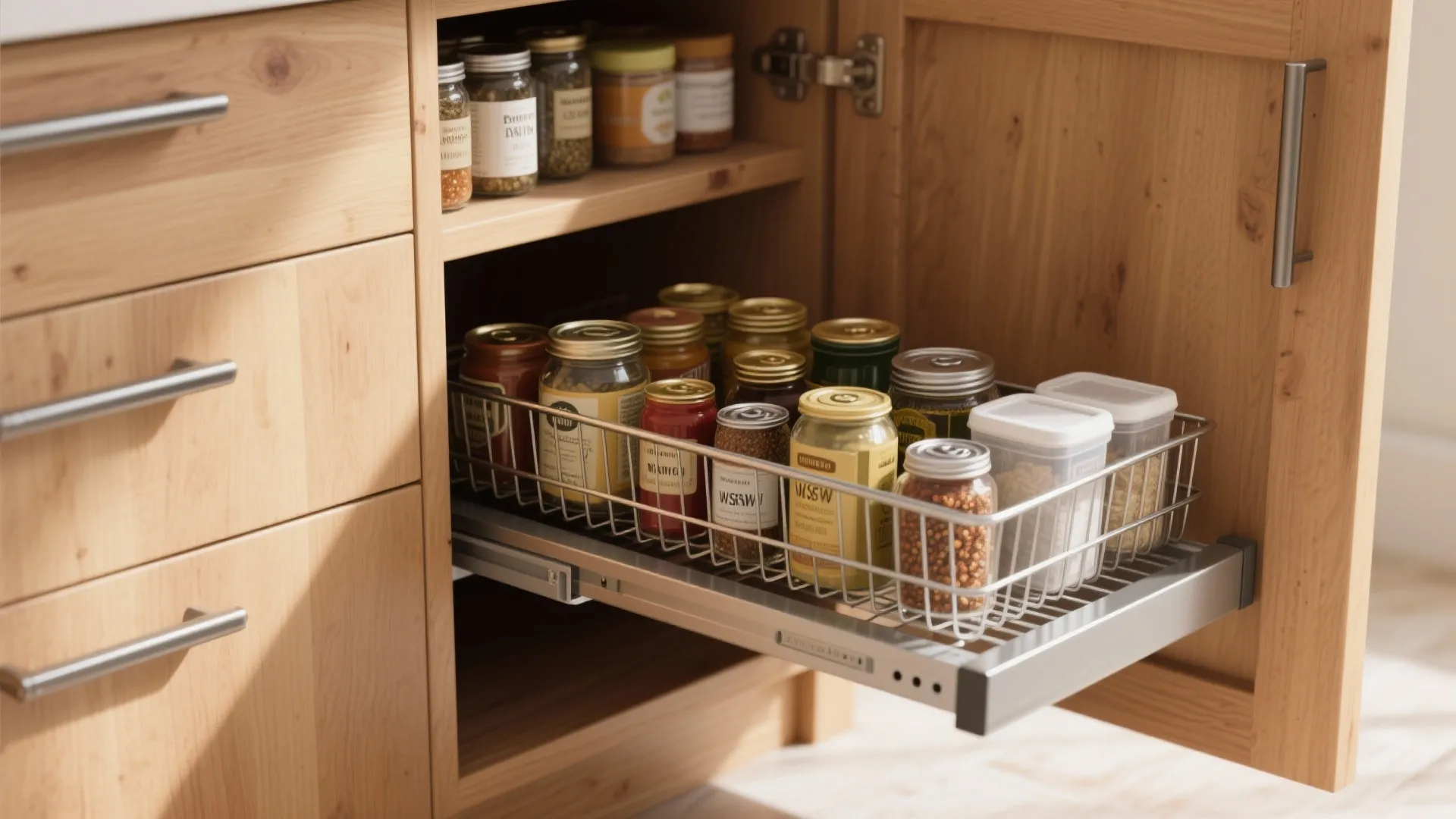 1. Pull-out pantry baskets