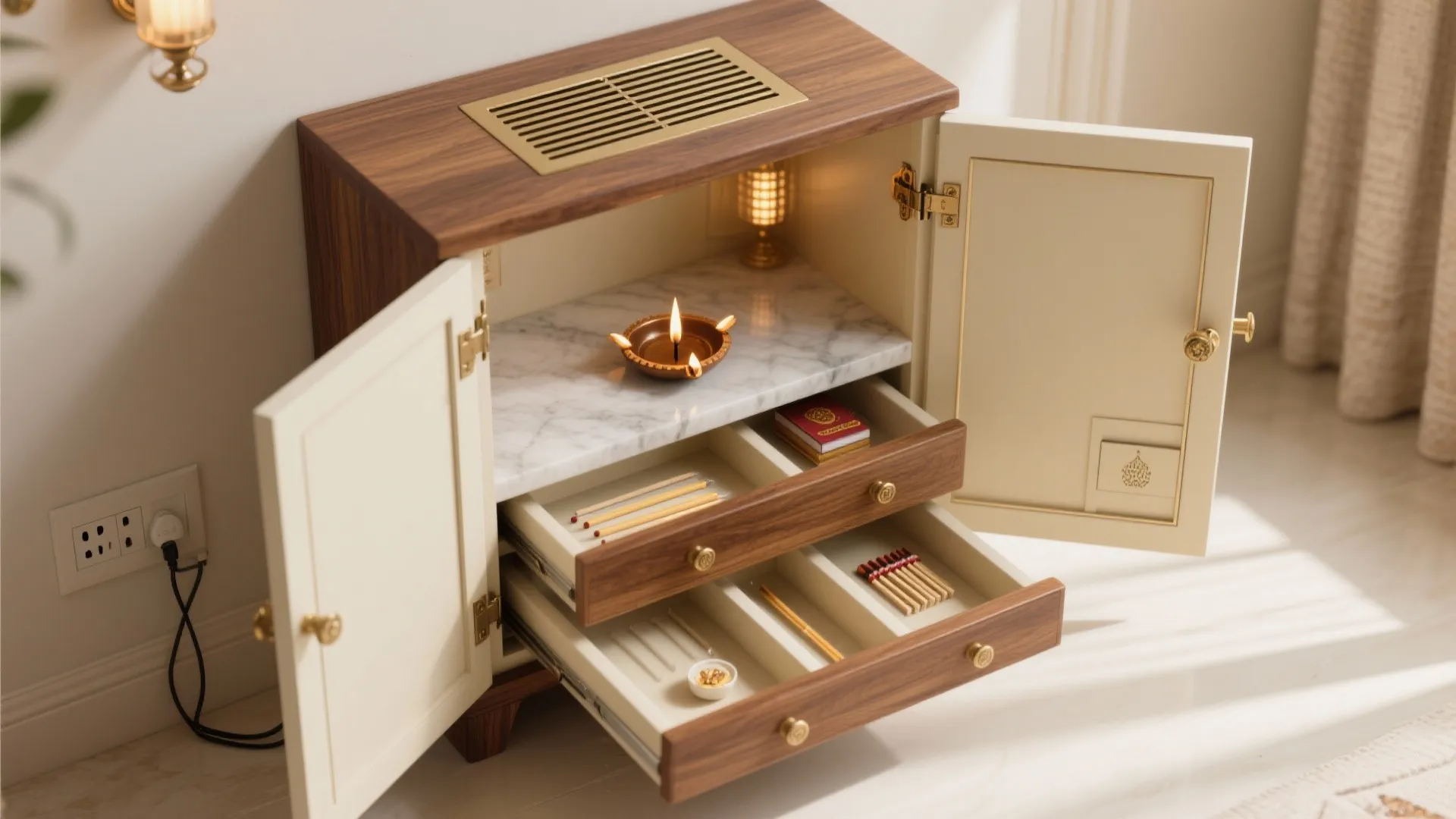 Multi-Functional Pooja Cabinet with Pull-outs