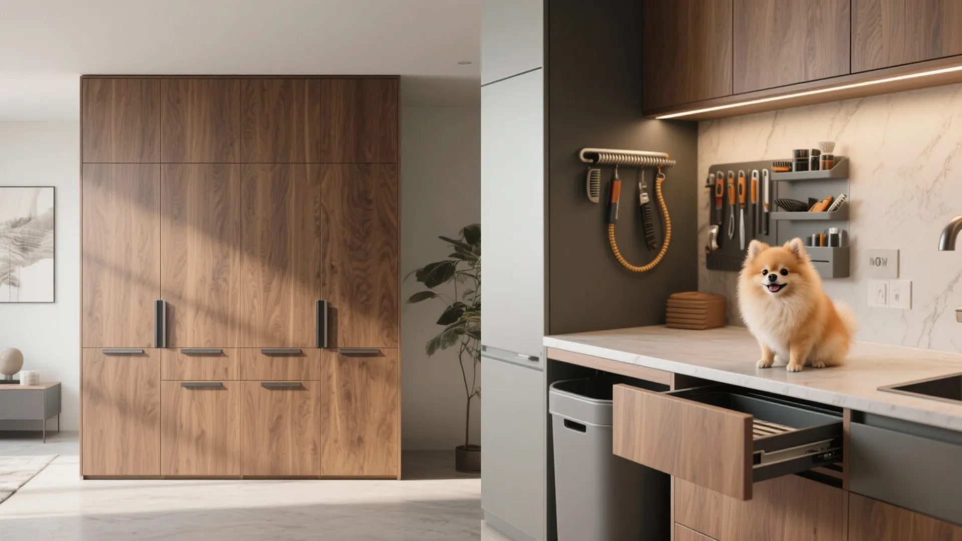 5. Integrated cabinet with pull-out grooming surface