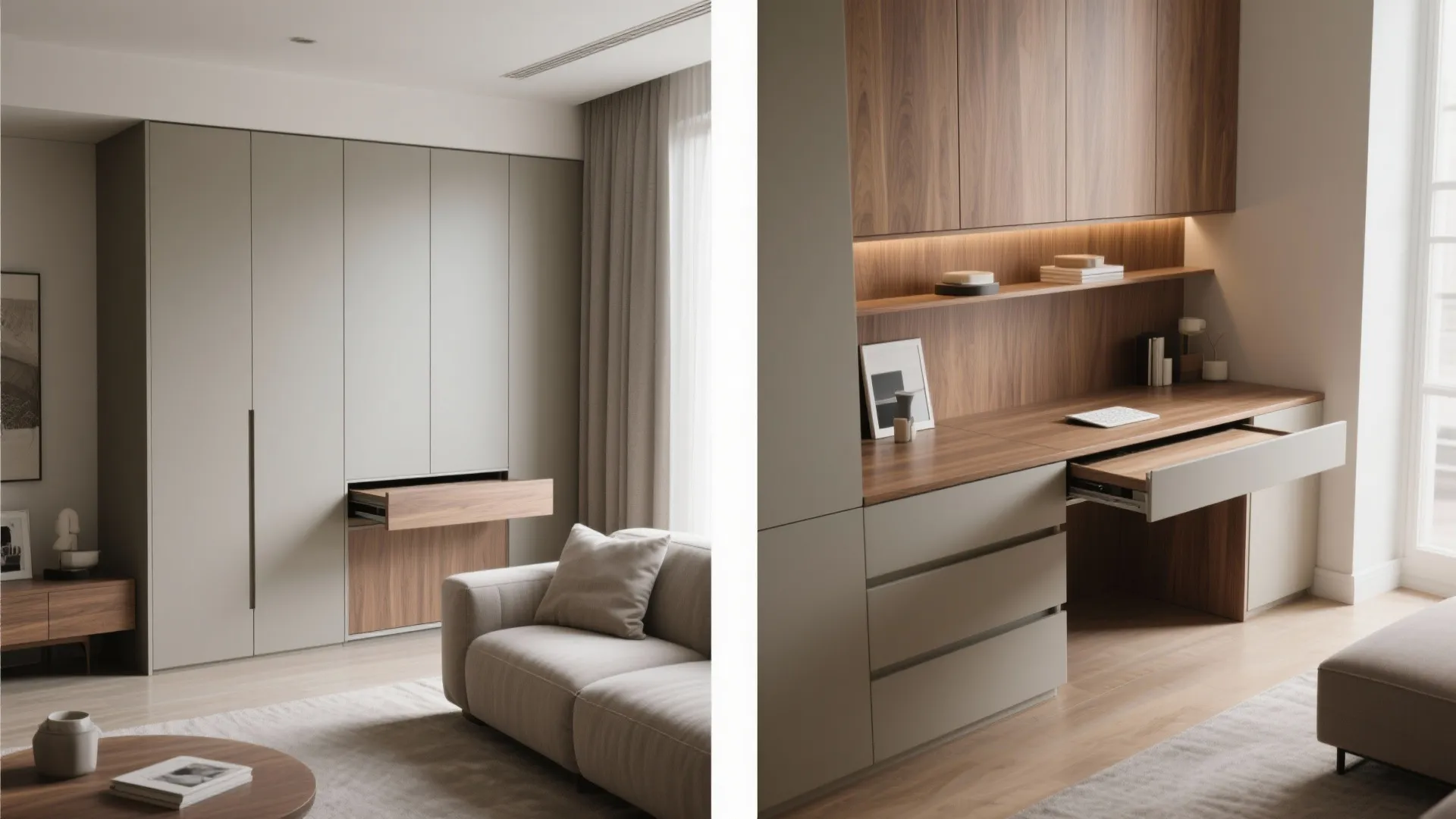 5. Integrated cabinetry with a pull-out desk