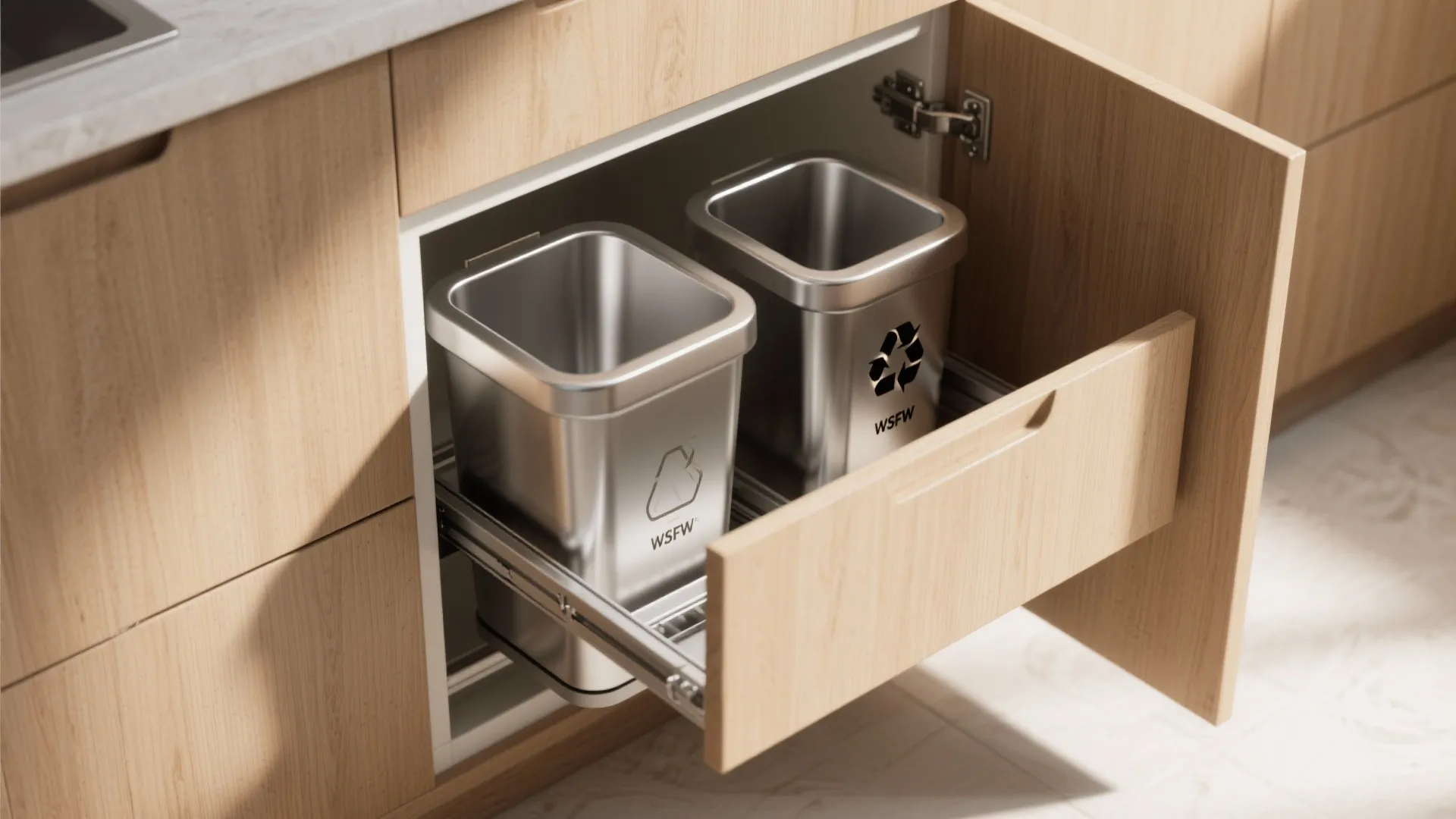 1) Pull-out cabinet with soft-close slides