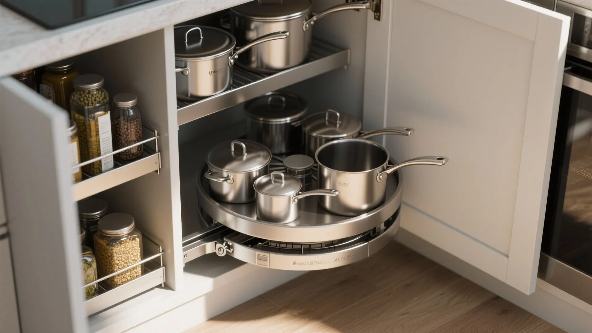 3. Pull-out carousel for deep corner storage