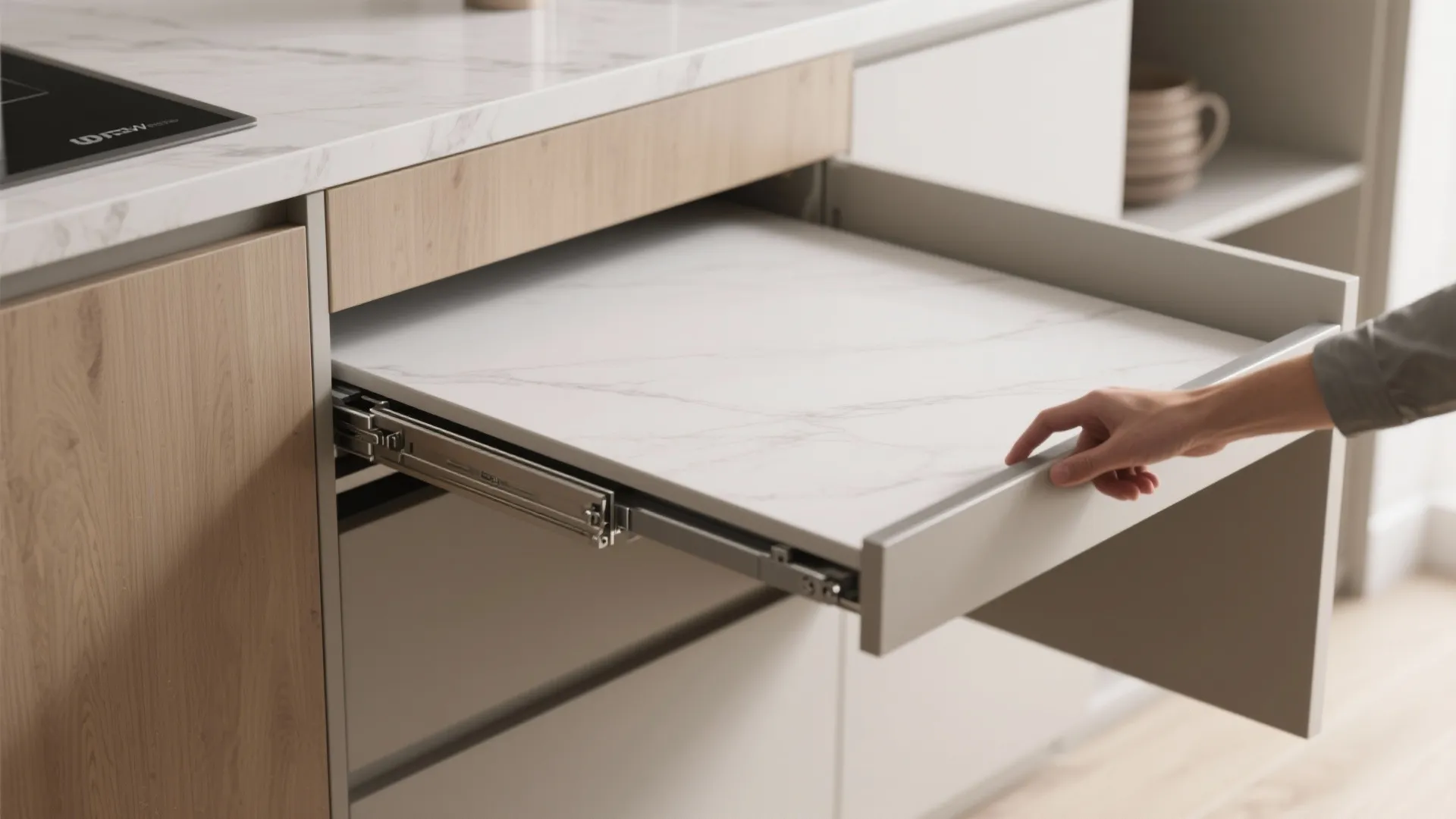 3. Pull-out countertop inside a cabinet