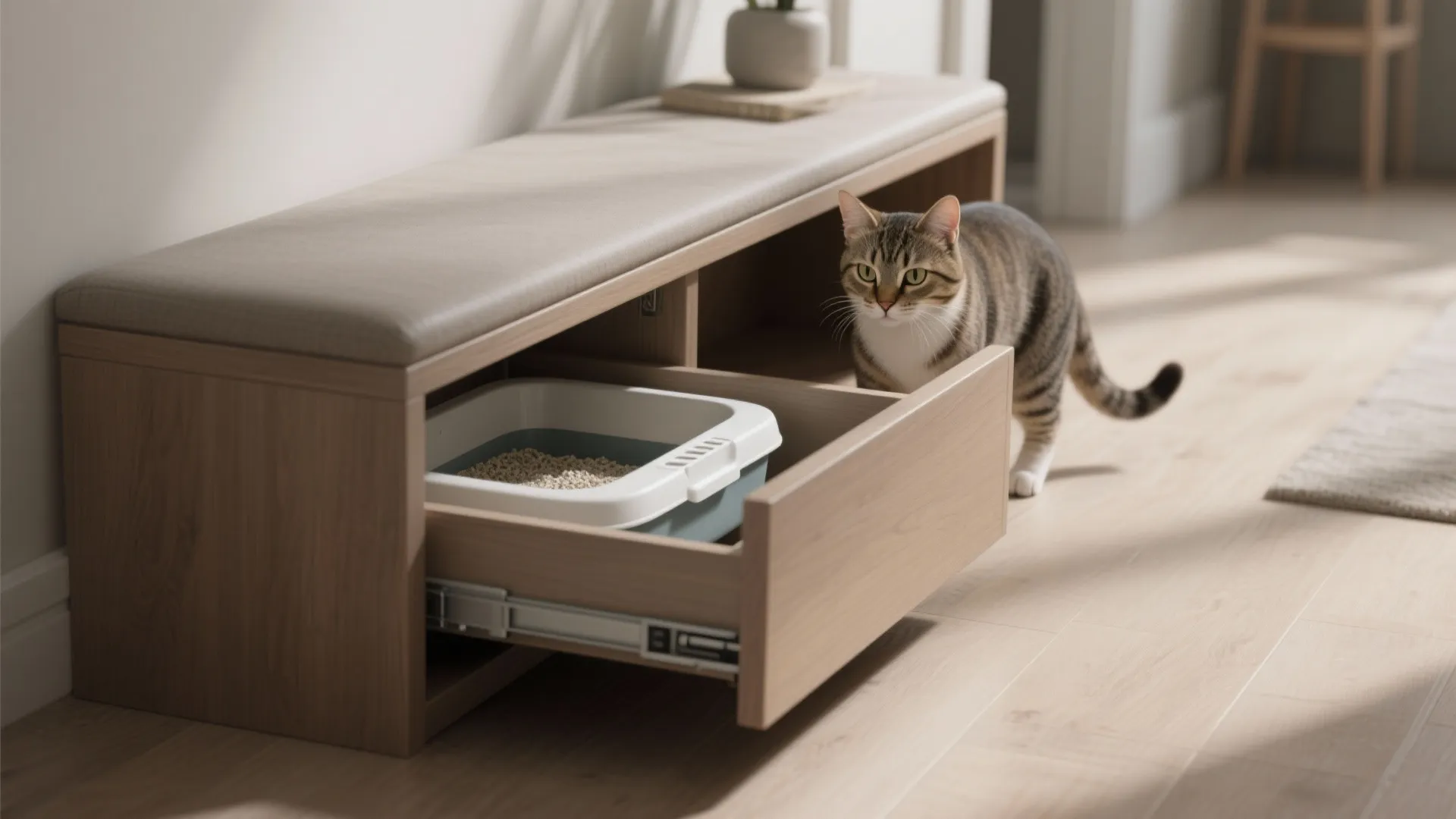 2. Pull-out drawer litter box