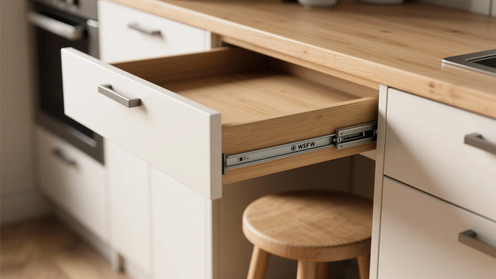 2. Pull-out drawer desk tucked into cabinetry