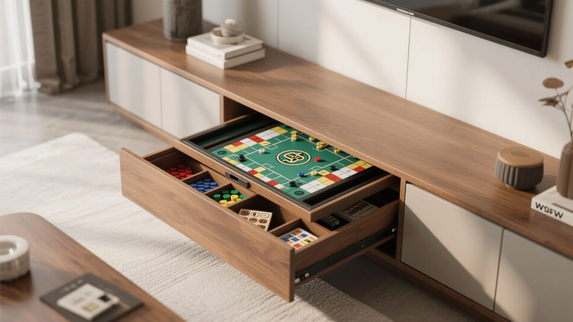 7. Hidden Pull-Out Game Table