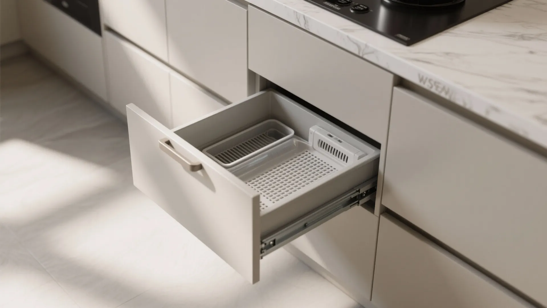 3. Integrated grease trap with pull-out drawer