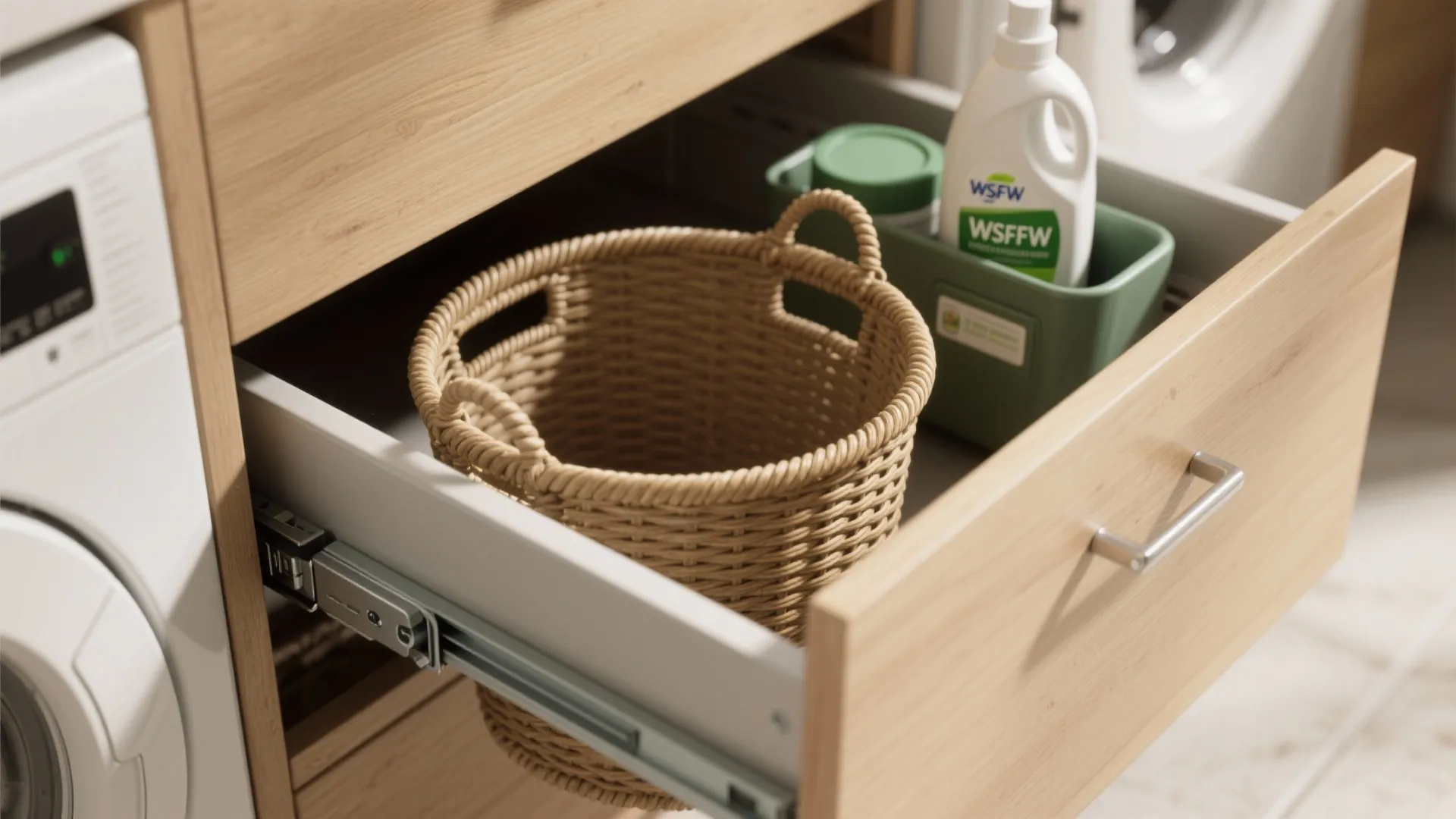 3. Pull-out hampers and hidden storage