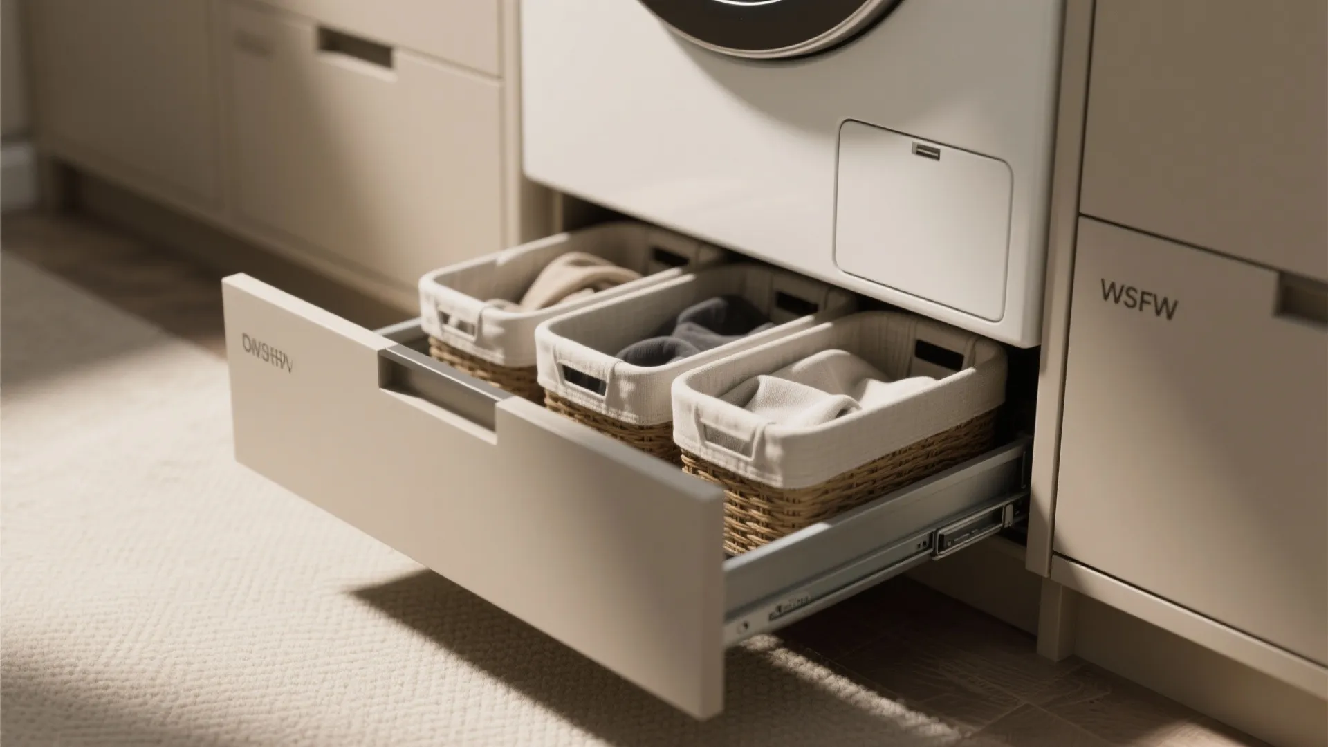 3. Pull-Out Hampers and Hidden Storage