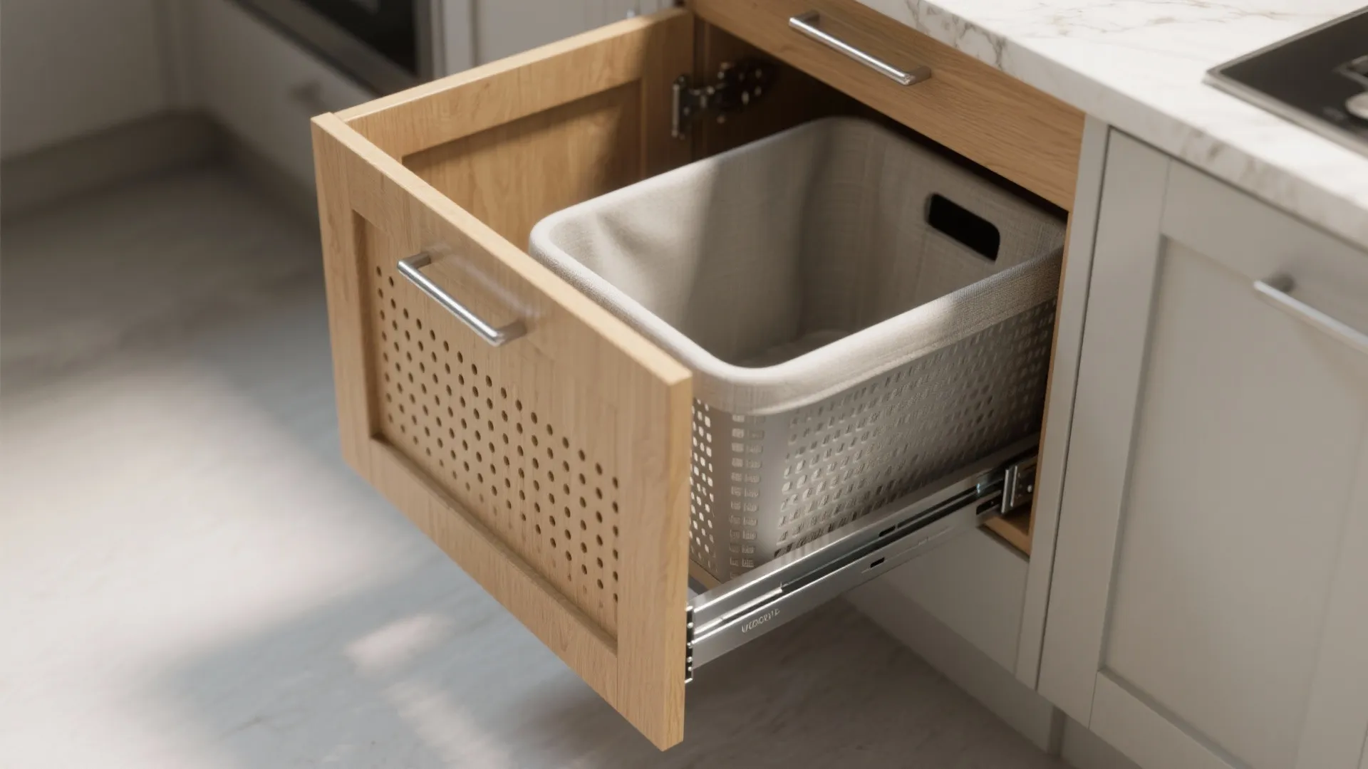 3. Pull-out cabinet hamper for a tidy look
