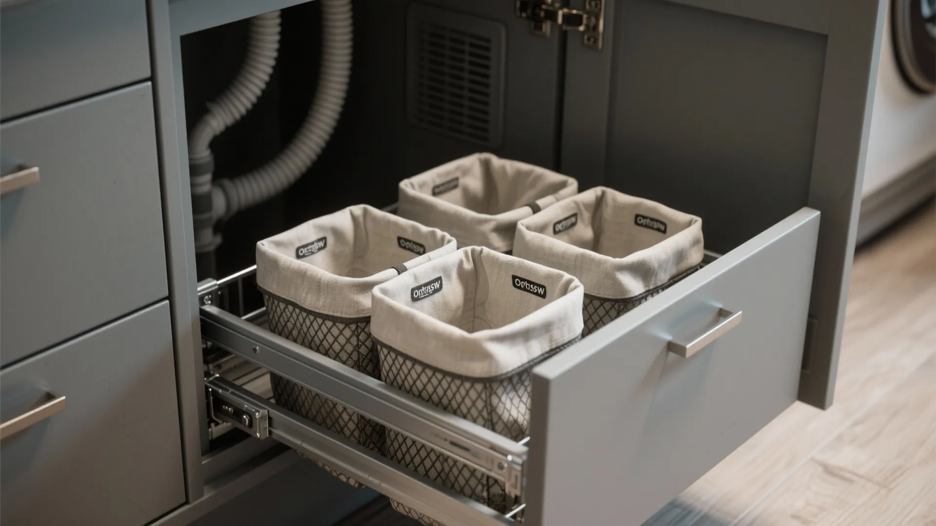 4. Hidden Sorting with Pull-Out Hampers