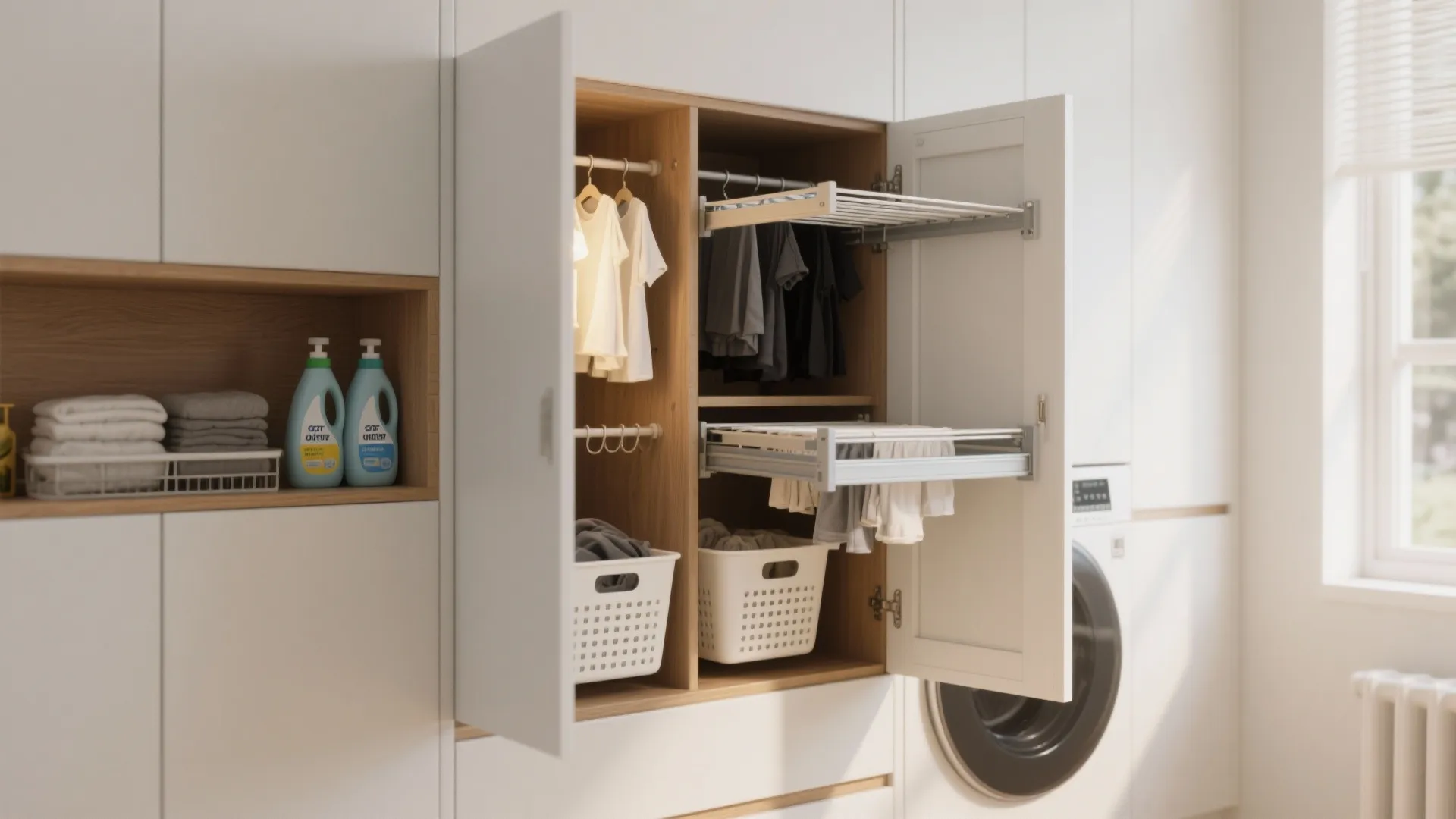 3. Built-In Hampers and Pull-Out Drying