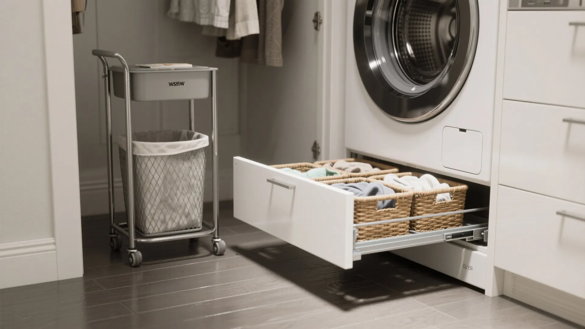 4. Pull-out hampers, rolling carts, and tilt-out baskets