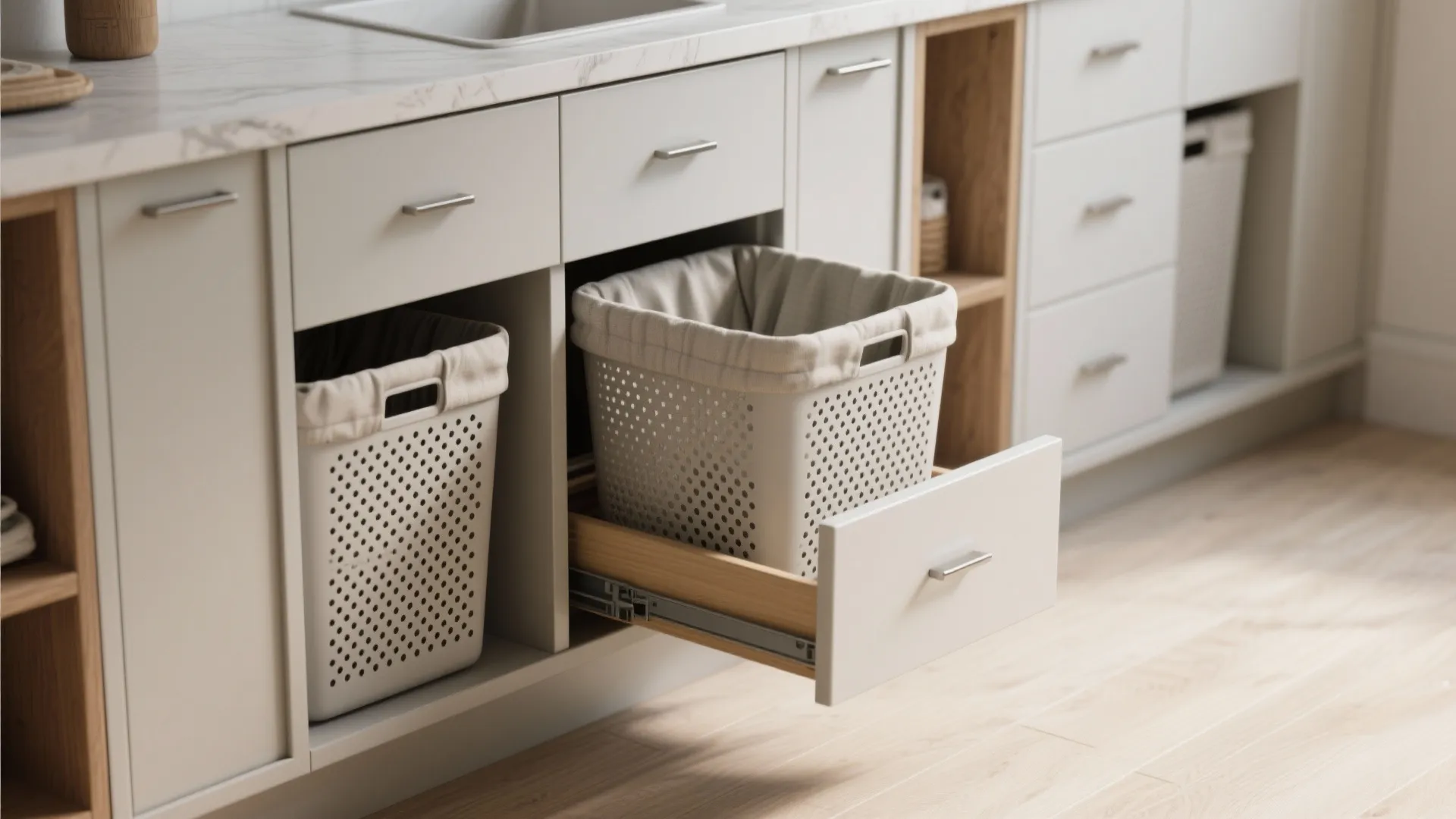 3. Pull-out hampers and ventilated cabinetry