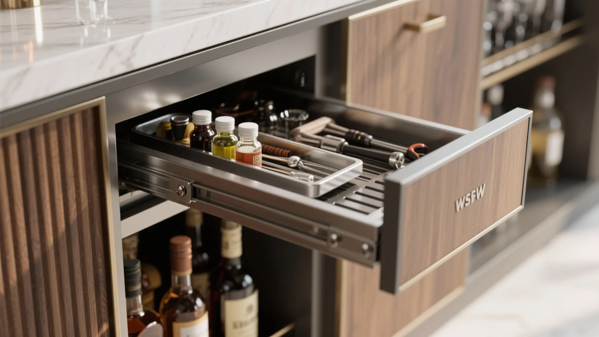 5. Pull-out bar modules and hidden storage