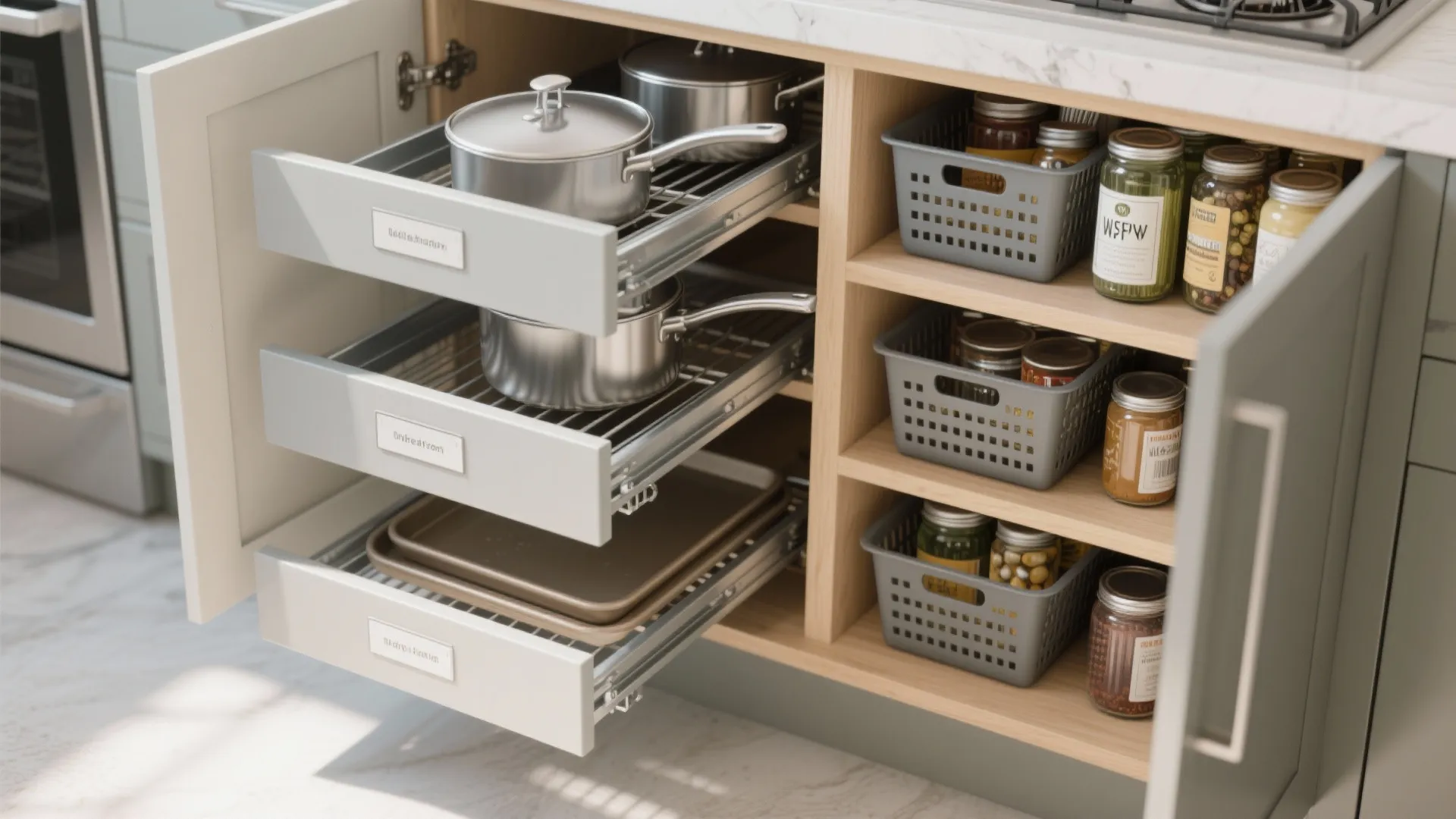 2. Pull-out organizers and tiered trays