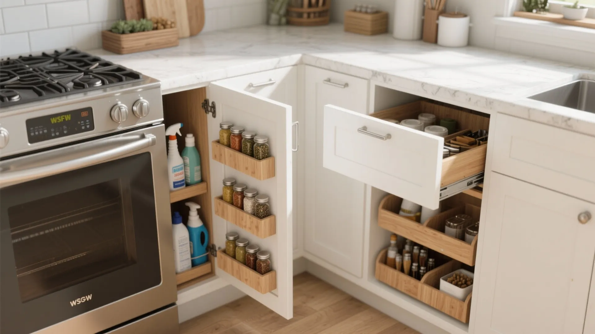 3. Pull-out organizers and tilt trays