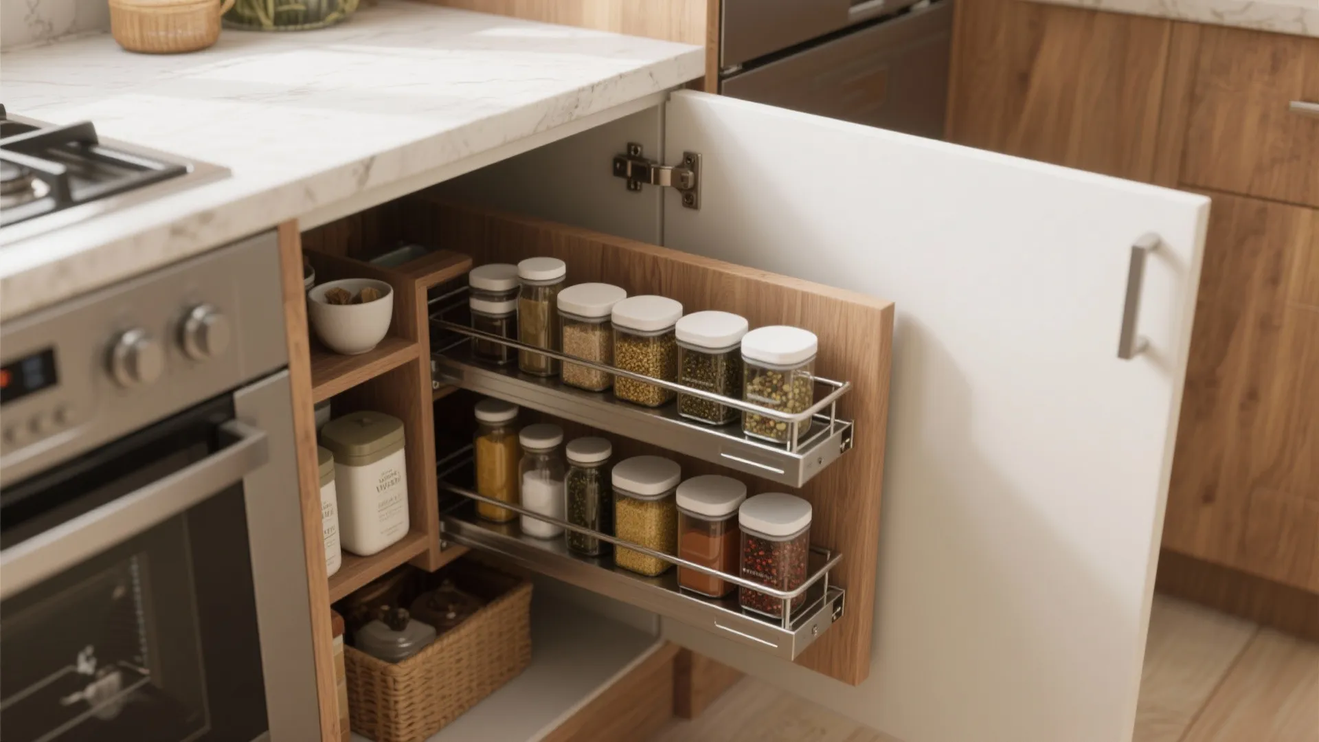 3. Pocket pantry and pull-out storage
