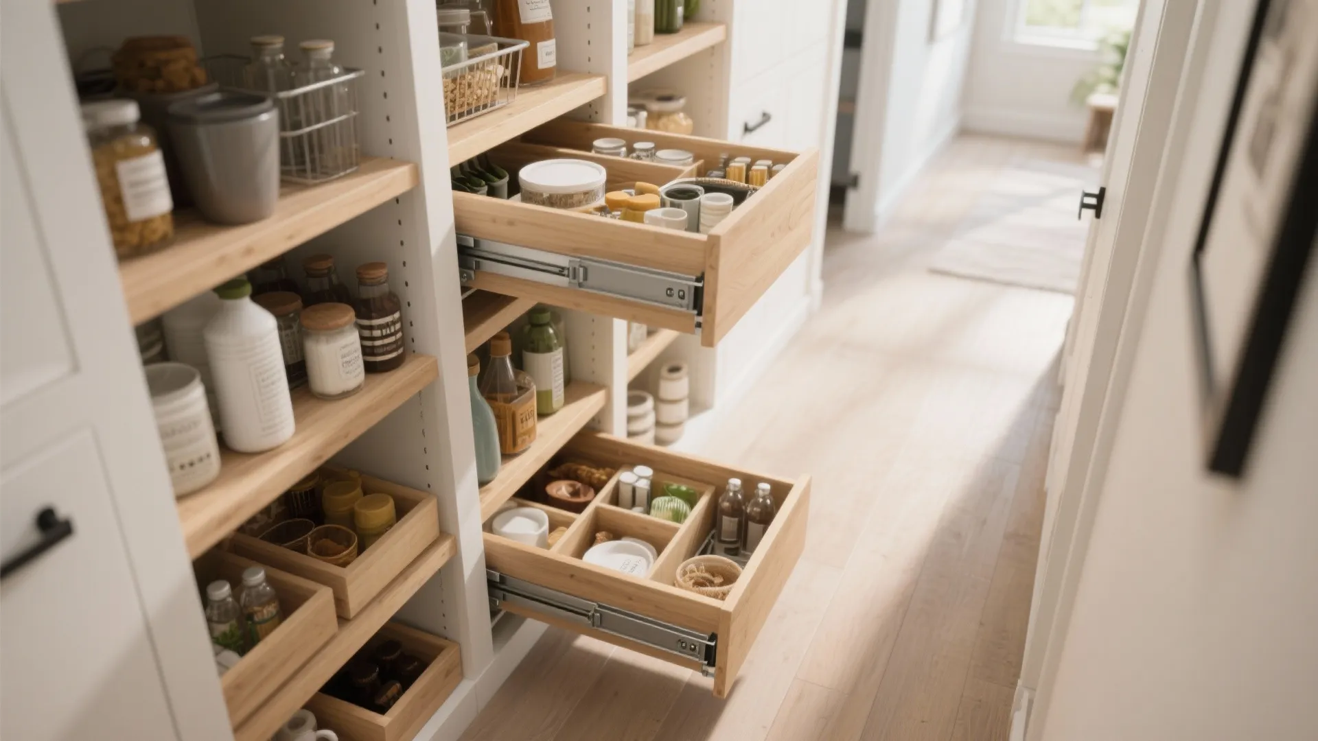 4. Pull-Out Pantry Style Shelves