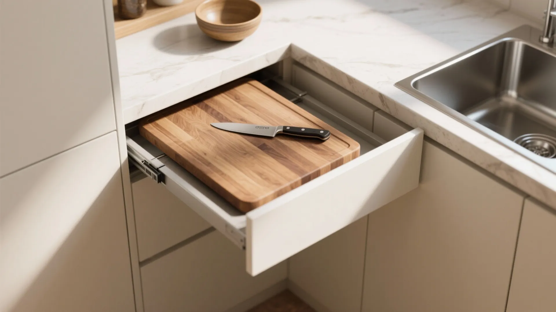 3. Corner sink with pull-out prep shelf