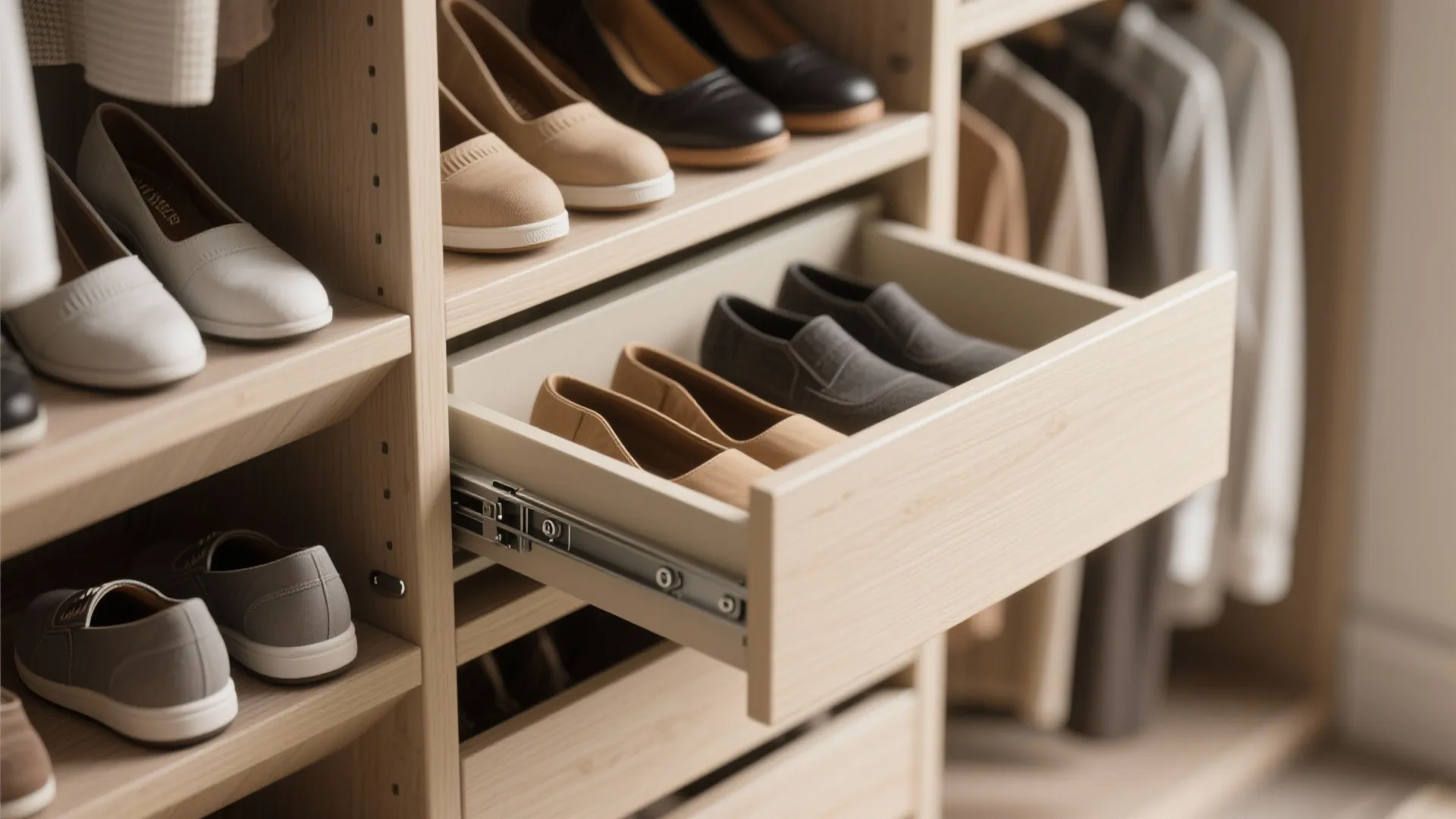 3. Pull-Out Drawers and Slanted Racks for Closets