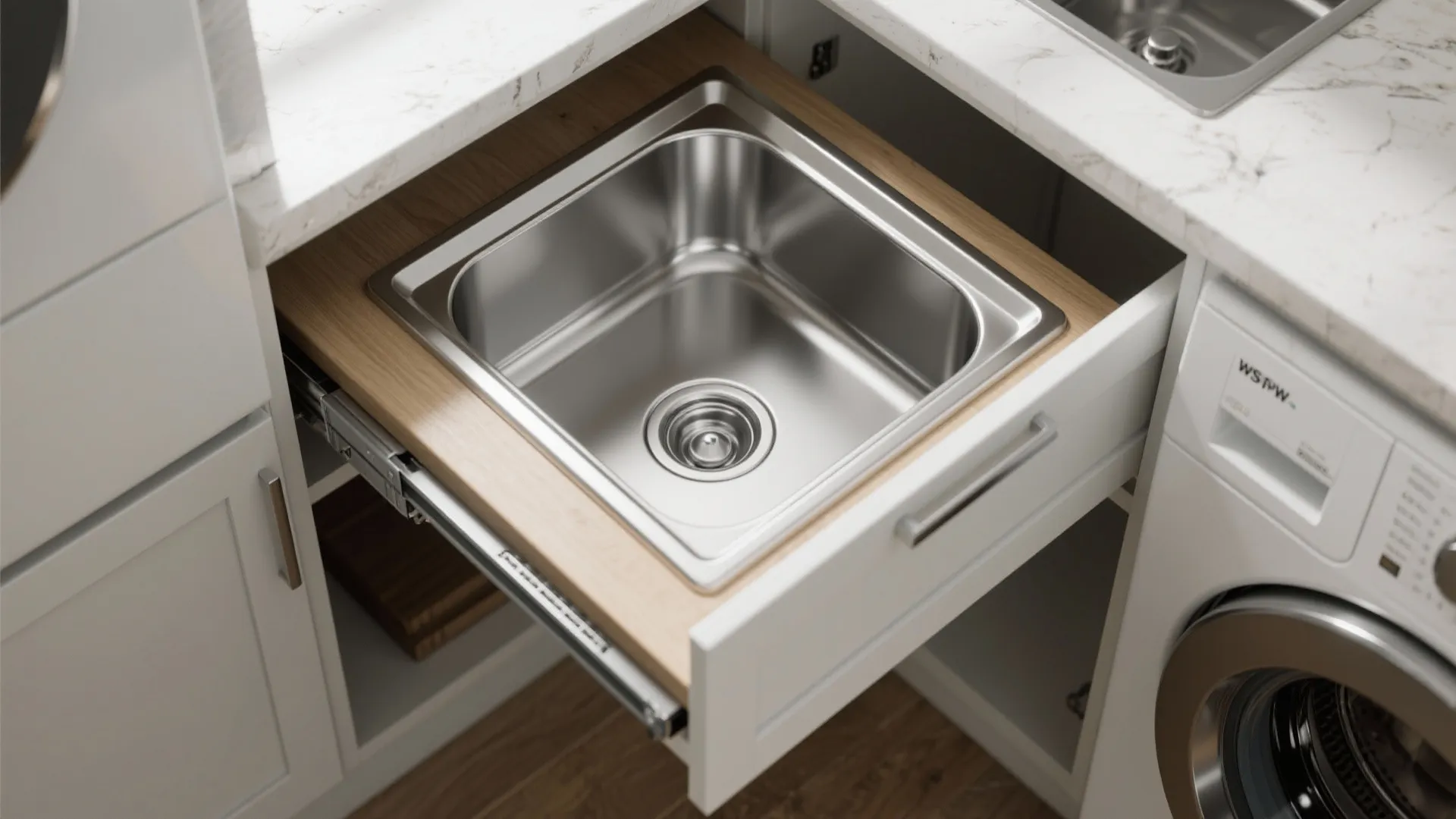 2. Drop-in stainless sink on a pull-out shelf