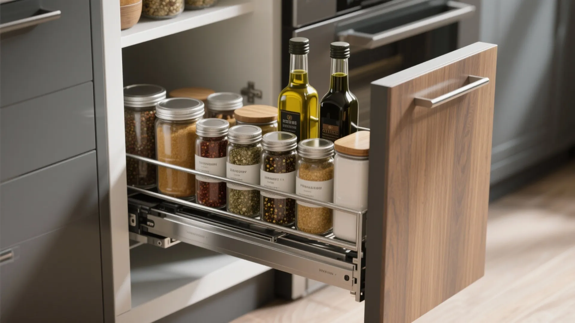 2. Pull-out pantries and slim organizers
