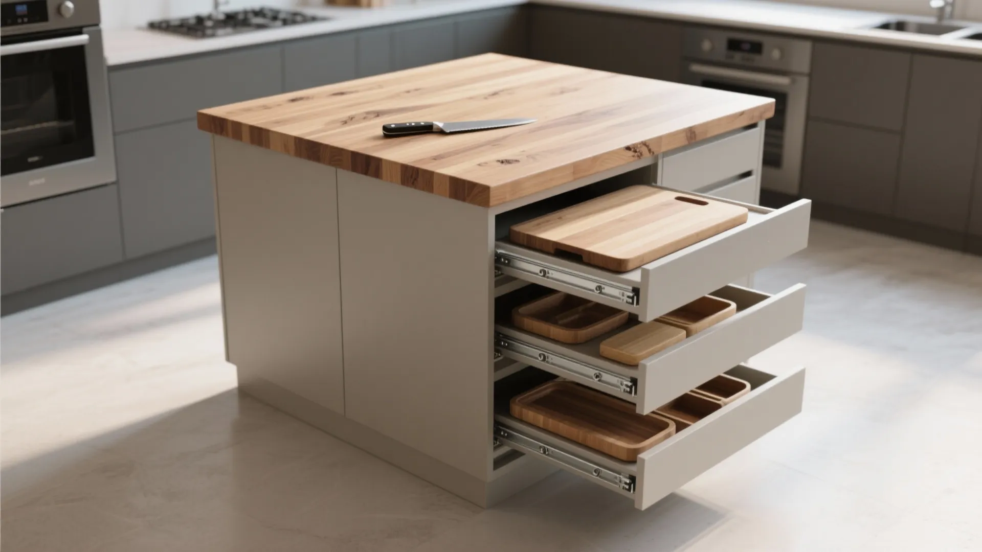 3. Pull-out storage and butcher block prep top