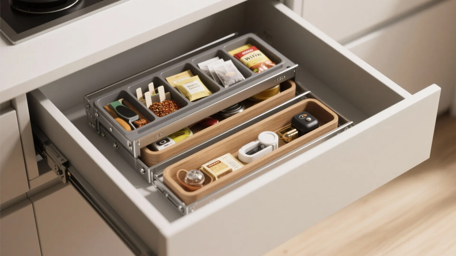 5. Use Pull-Out Trays and Multi-Tier Organizers